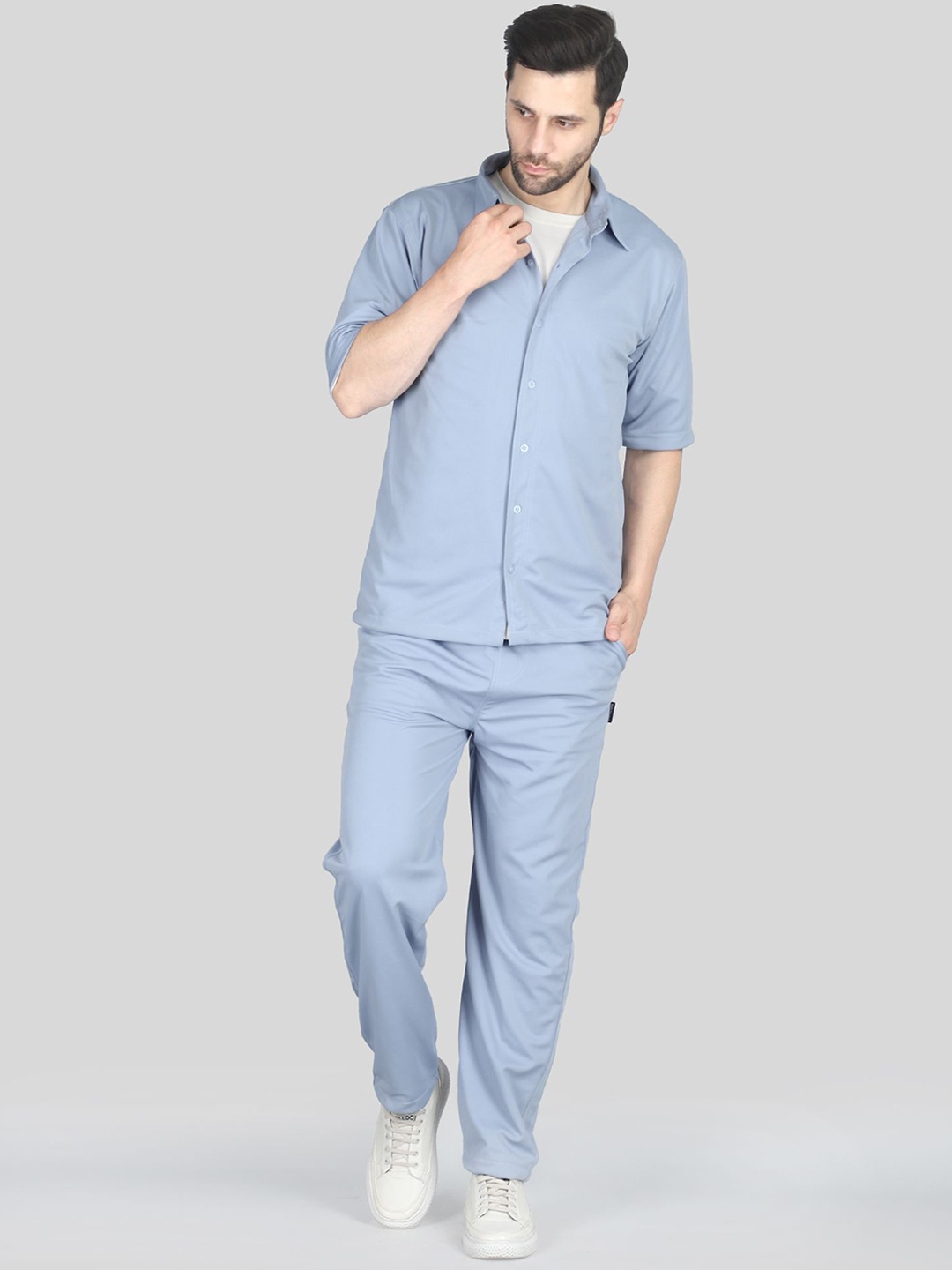 

Raxedo Plain Shirt & Pant Airport Co-Ord Set, Blue