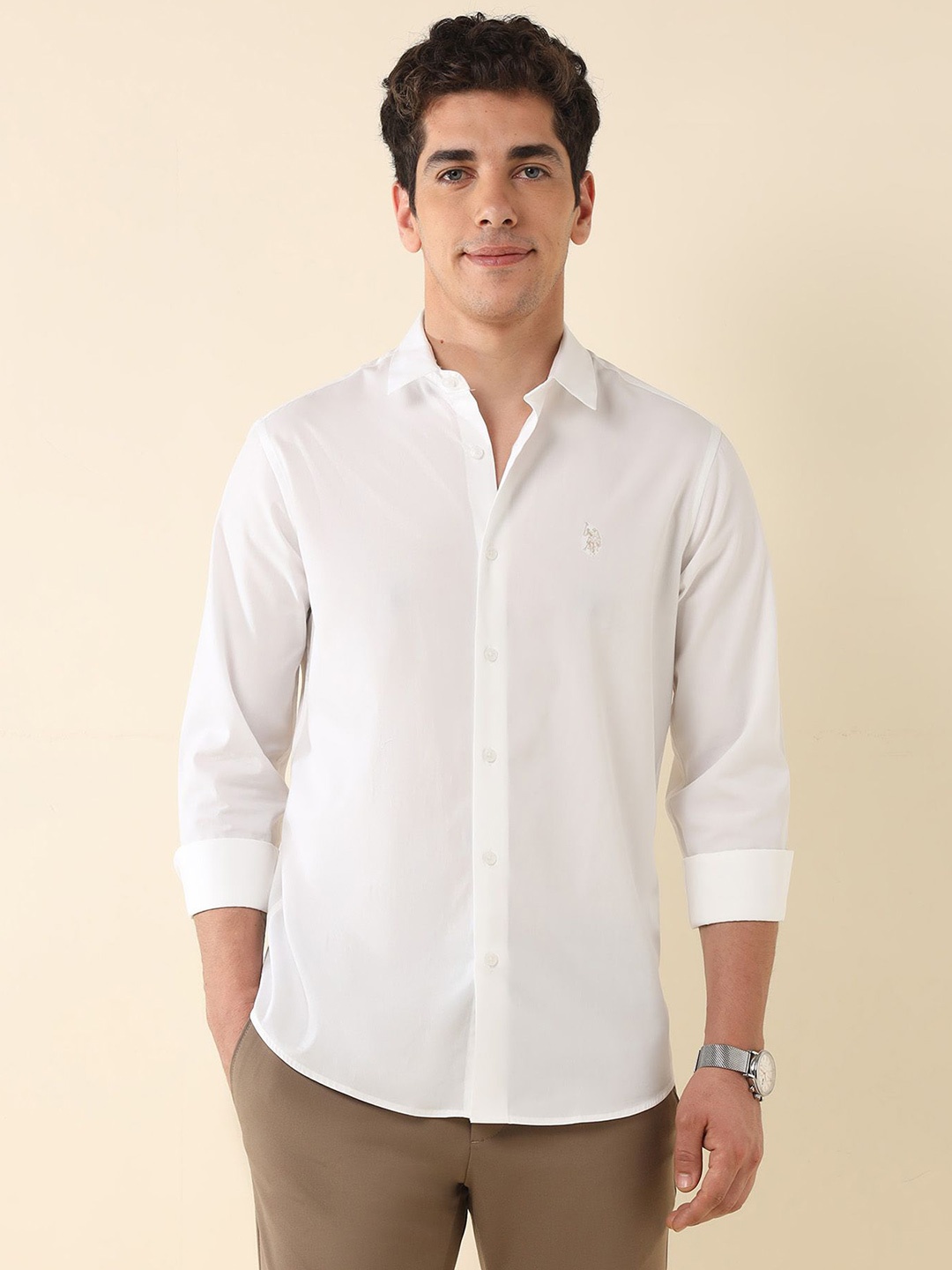 

U.S. Polo Assn. Men Tailored Fit Opaque Casual Shirt, White