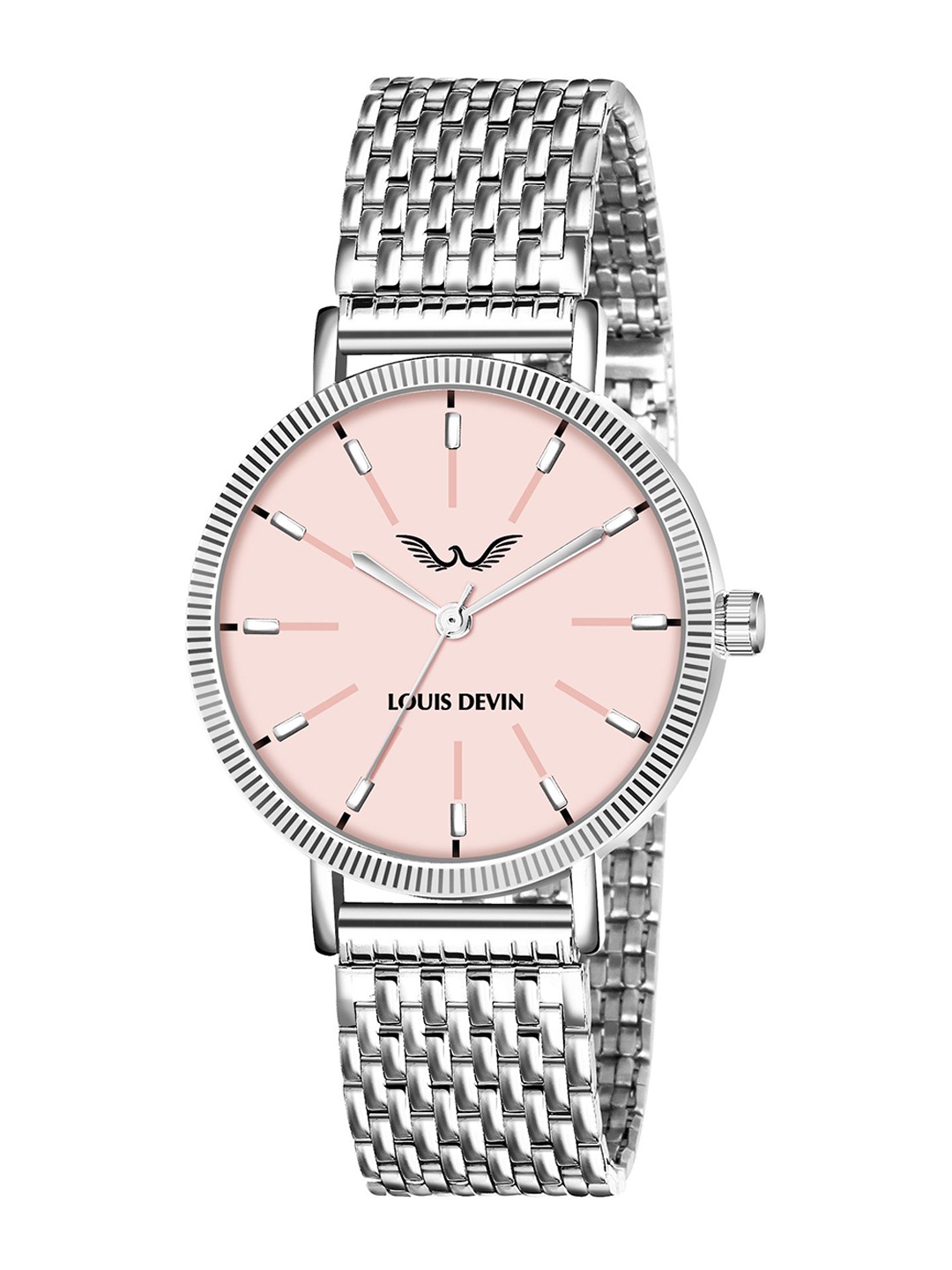 

LOUIS DEVIN Women Brass Dial & Stainless Steel Bracelet Style Straps Analogue Watch LD-ZL176-PNK, Silver