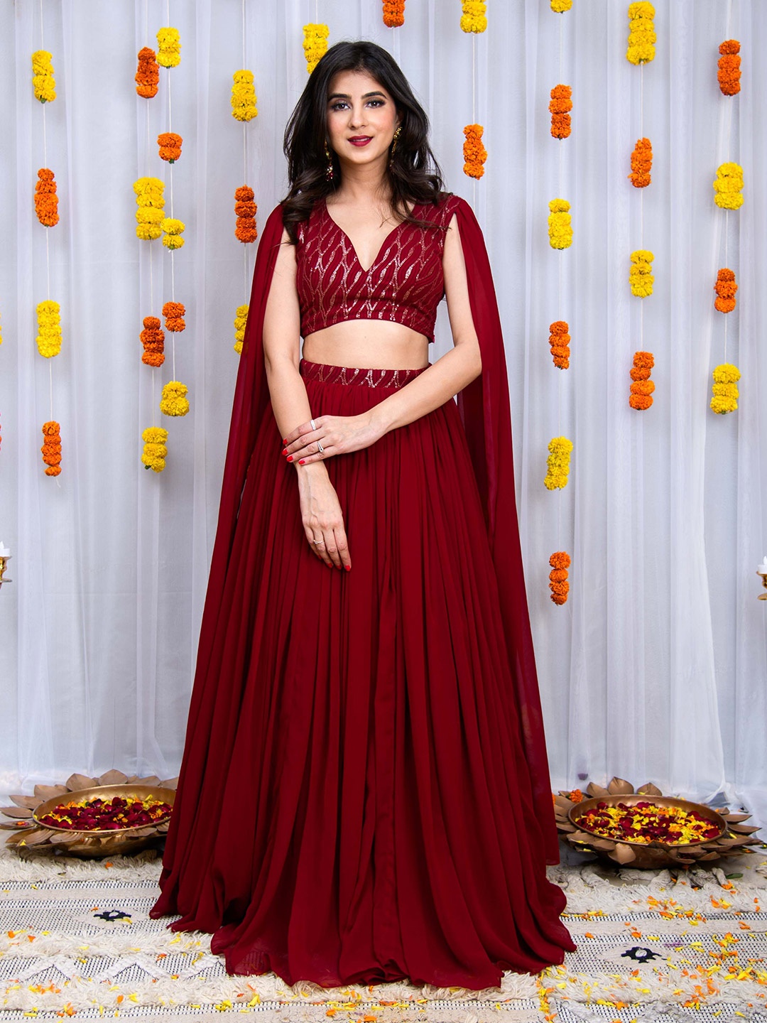 

Label Shaurya Sanadhya Ready to Wear Lehenga & Blouse With Dupatta, Maroon