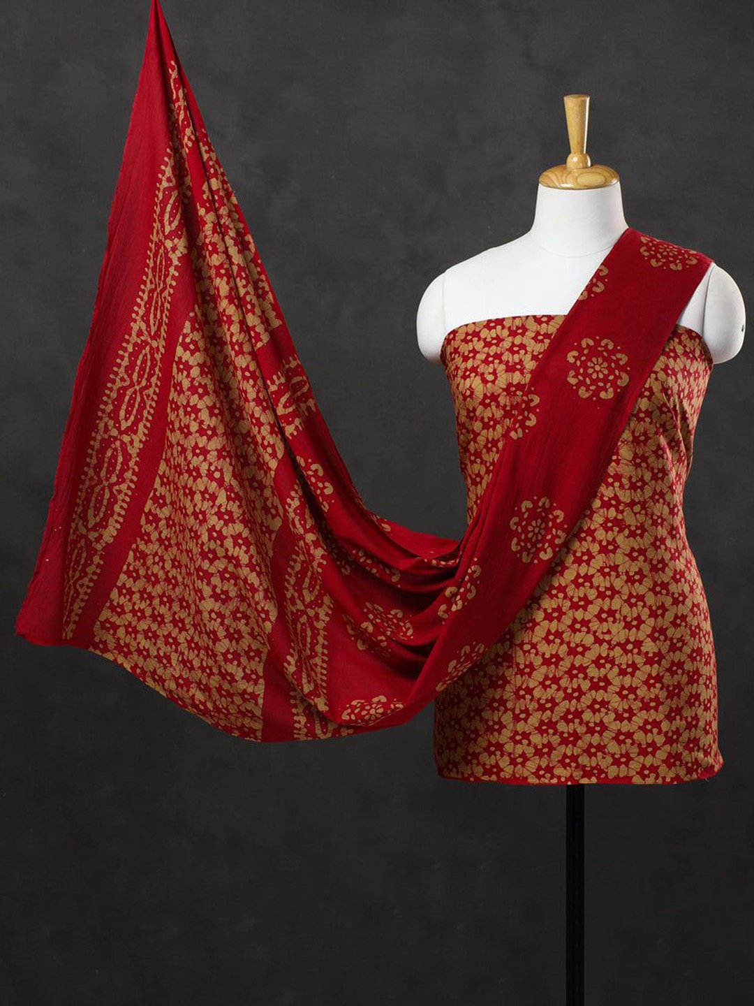 

iTokri Pure Cotton Unstitched Dress Material, Red
