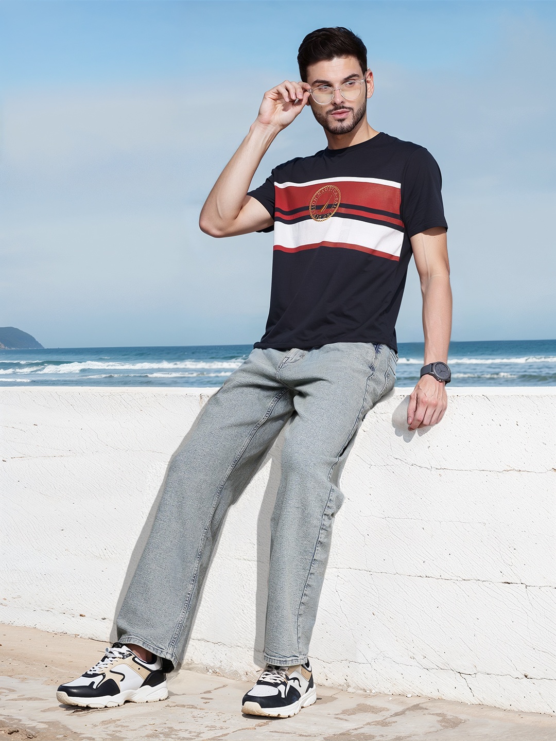 

Nautica Striped Pure Cotton T-shirt, Navy blue