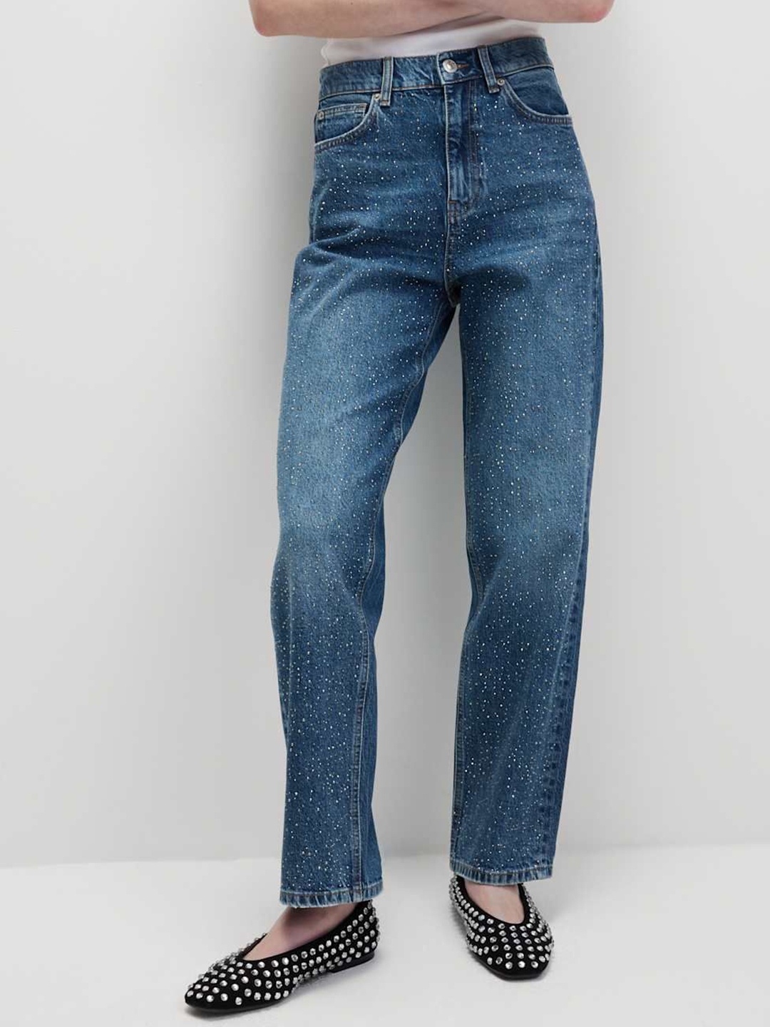

Marks & Spencer Women Straight Fit High-Rise Slash Knee Light Fade Jeans, Blue