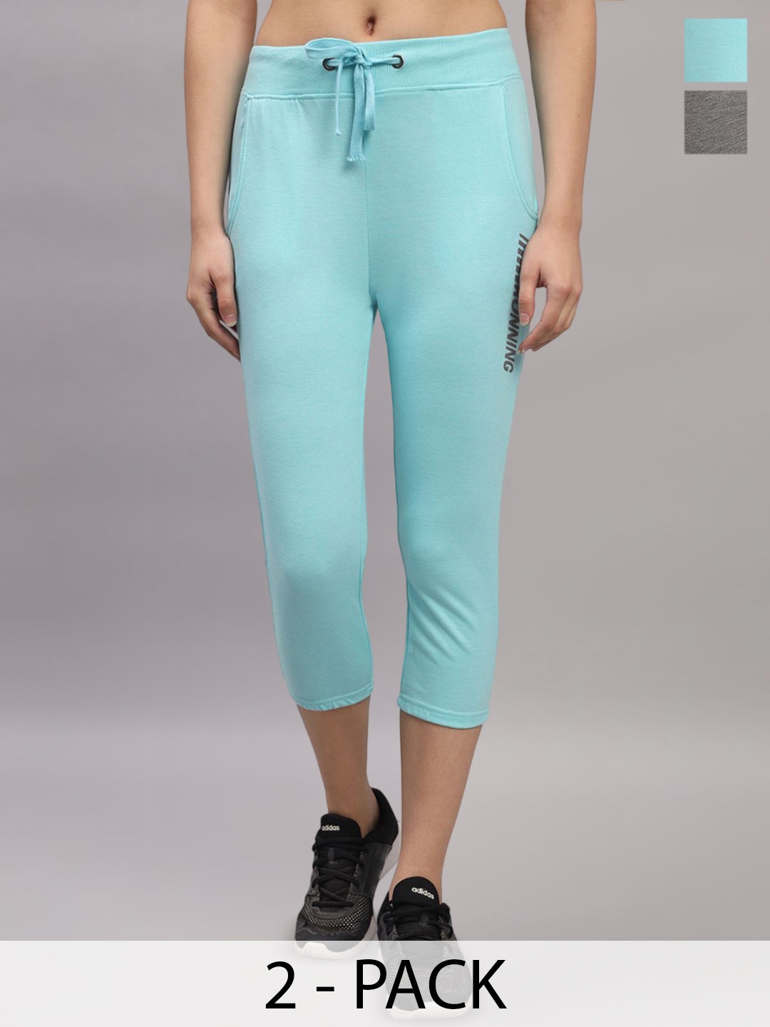 

TRAZO Women Pack Of 2 Mid-Rise Track Pants, Blue