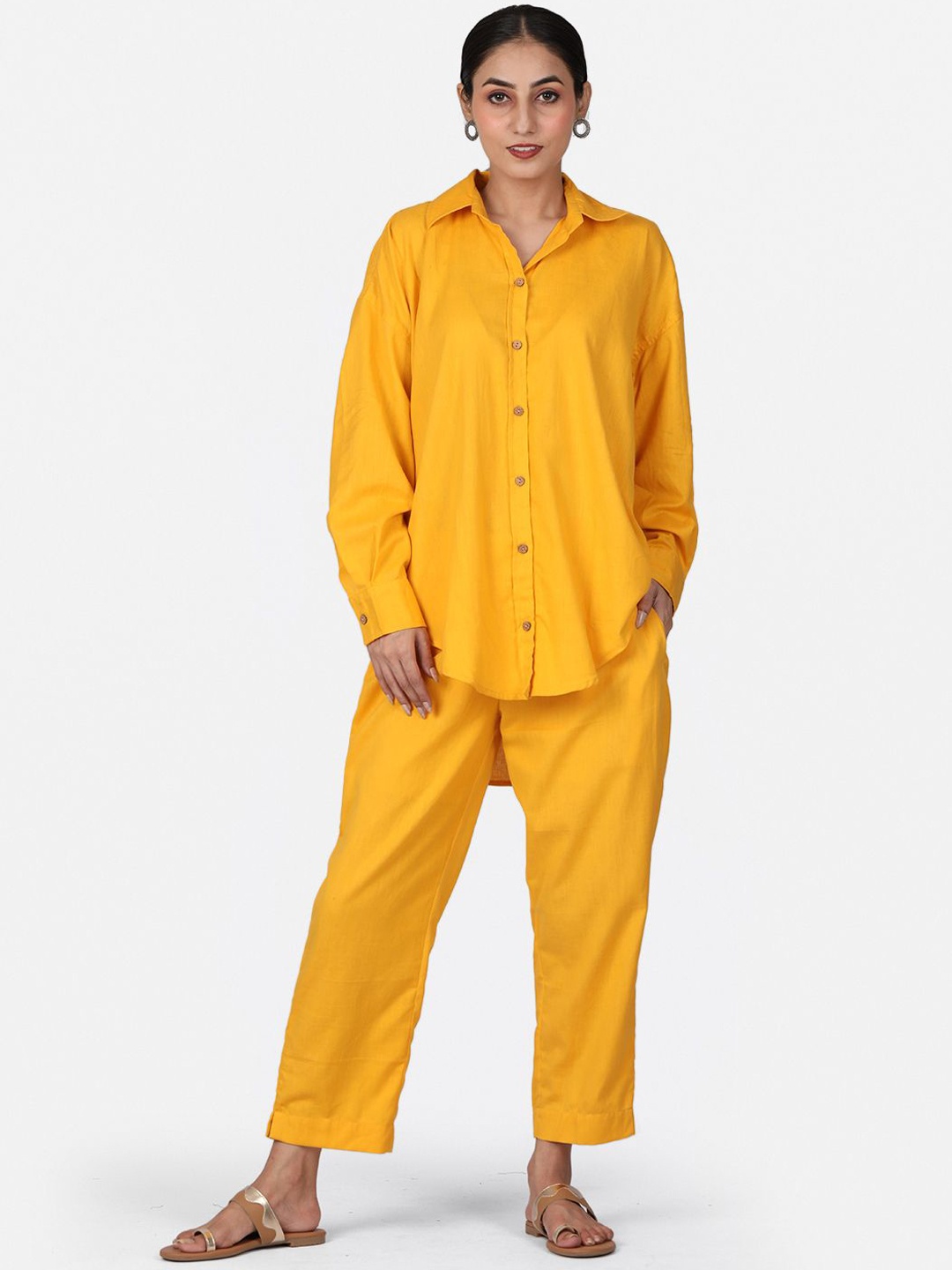 

Llajja Shirt Collar Neck shirt With Trousers Co-Ords, Yellow