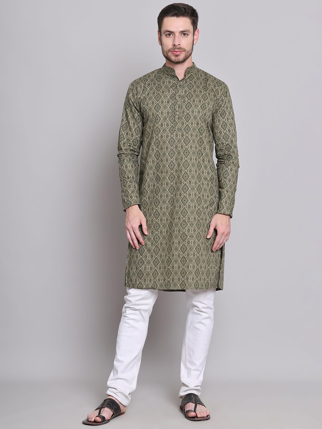 

Majestic Man Men Ethnic Motifs Printed Kurta, Olive