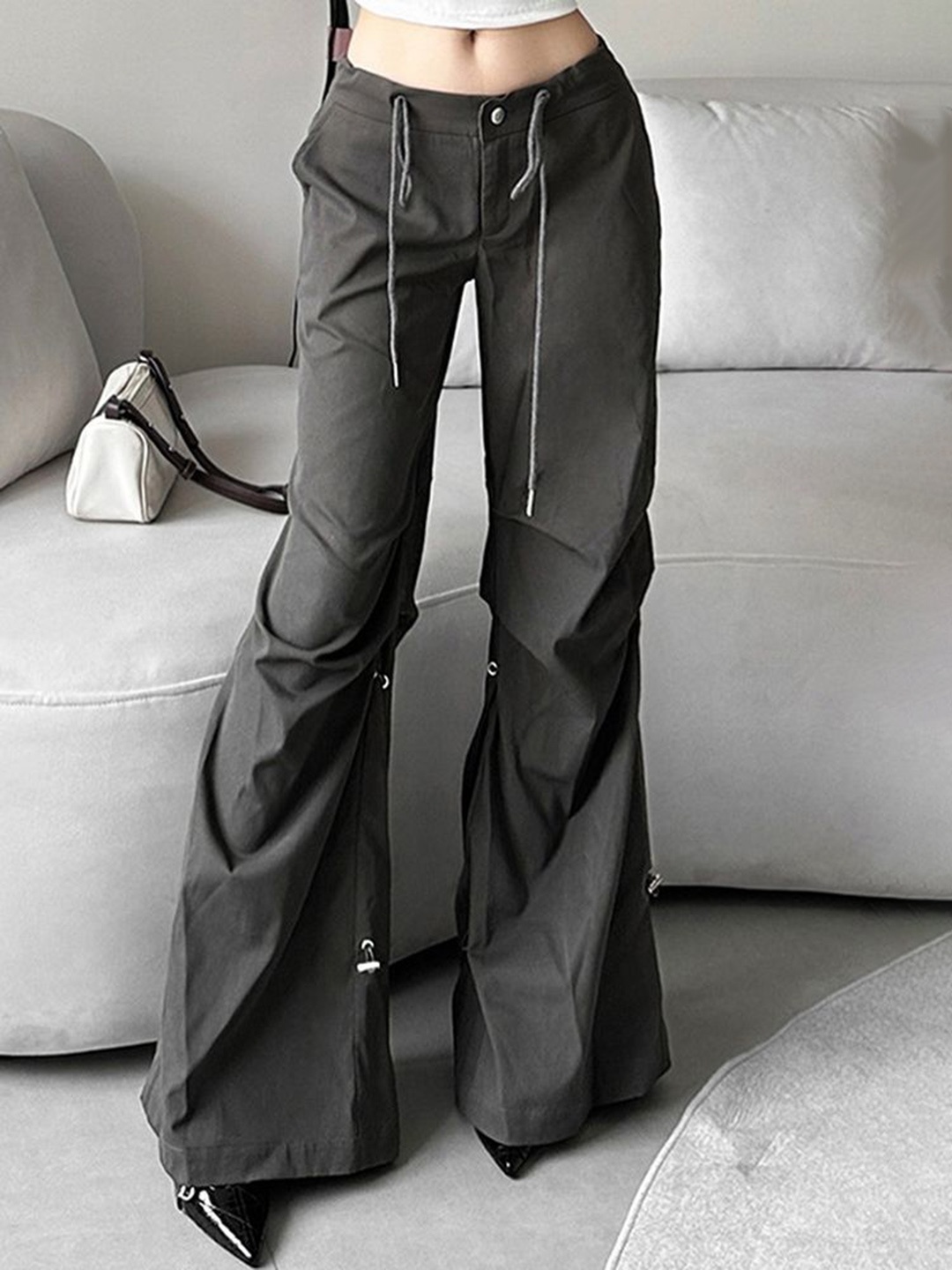 

LULU & SKY Women Flared Trousers, Grey