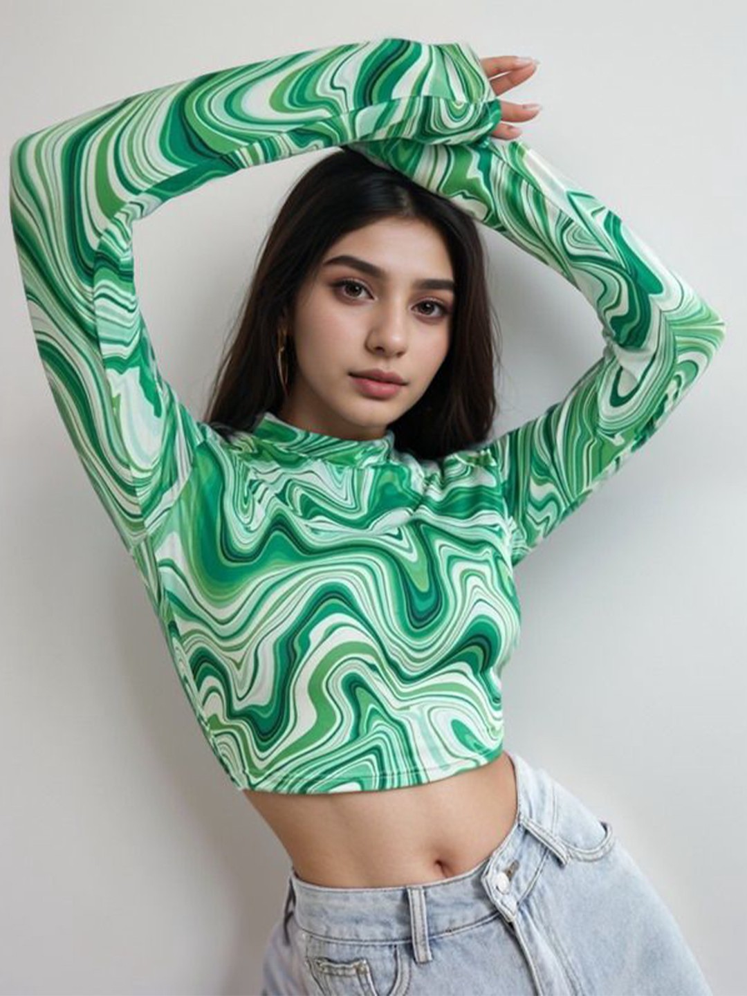 

NiloBerry Tropical Print Crop Top, Green