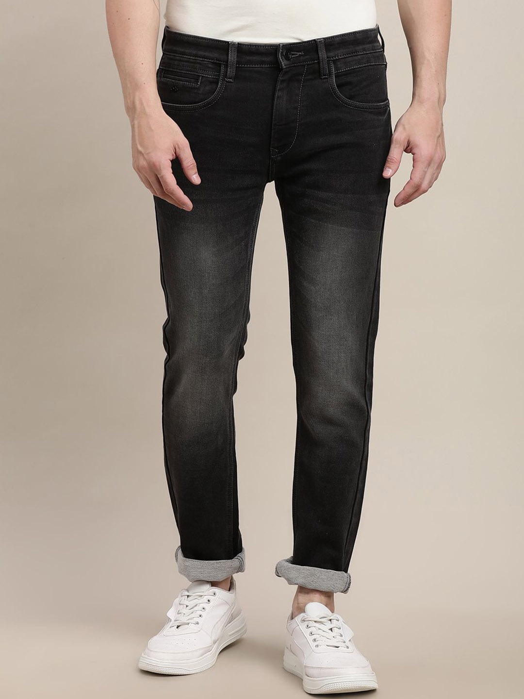 

Turtle Men Narrow Tapered Fit Heavy Fade Stretchable Jeans, Black
