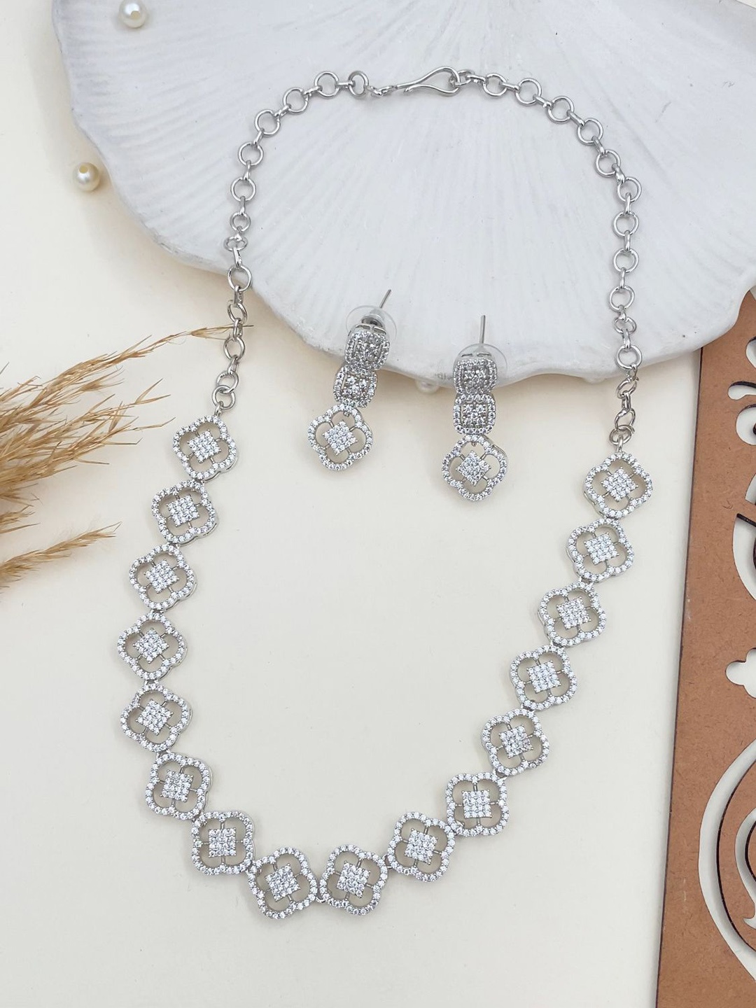 

Rare Bello Sliver Plated American Diamond Studded Jewellery Set, Silver
