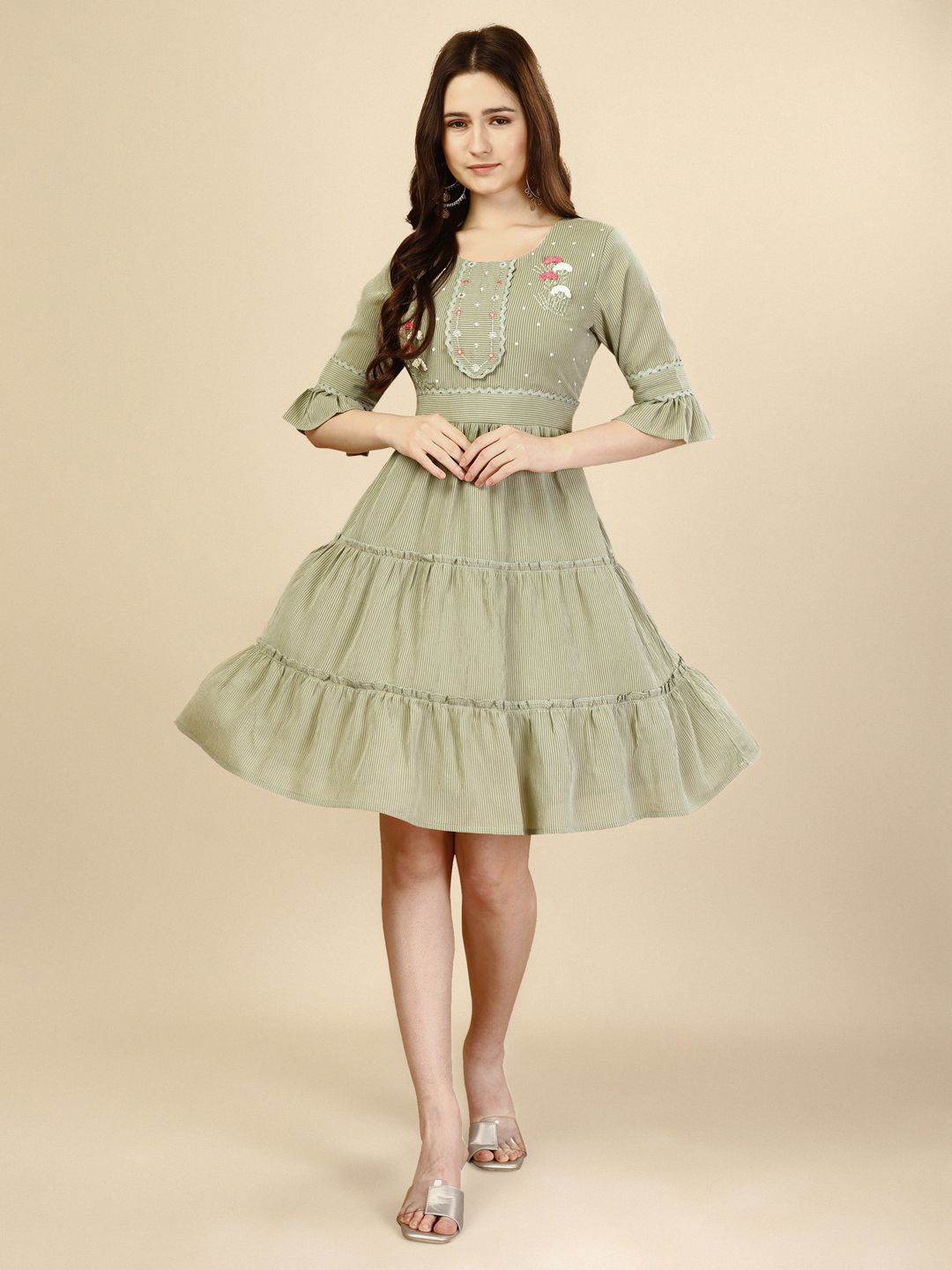 

all about you Embellished Georgette Fit & Flare Dress, Green
