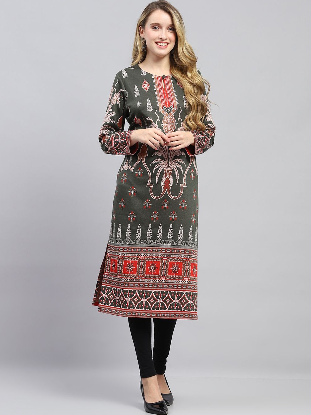

Monte Carlo Self Design Woollen Straight Kurta, Olive