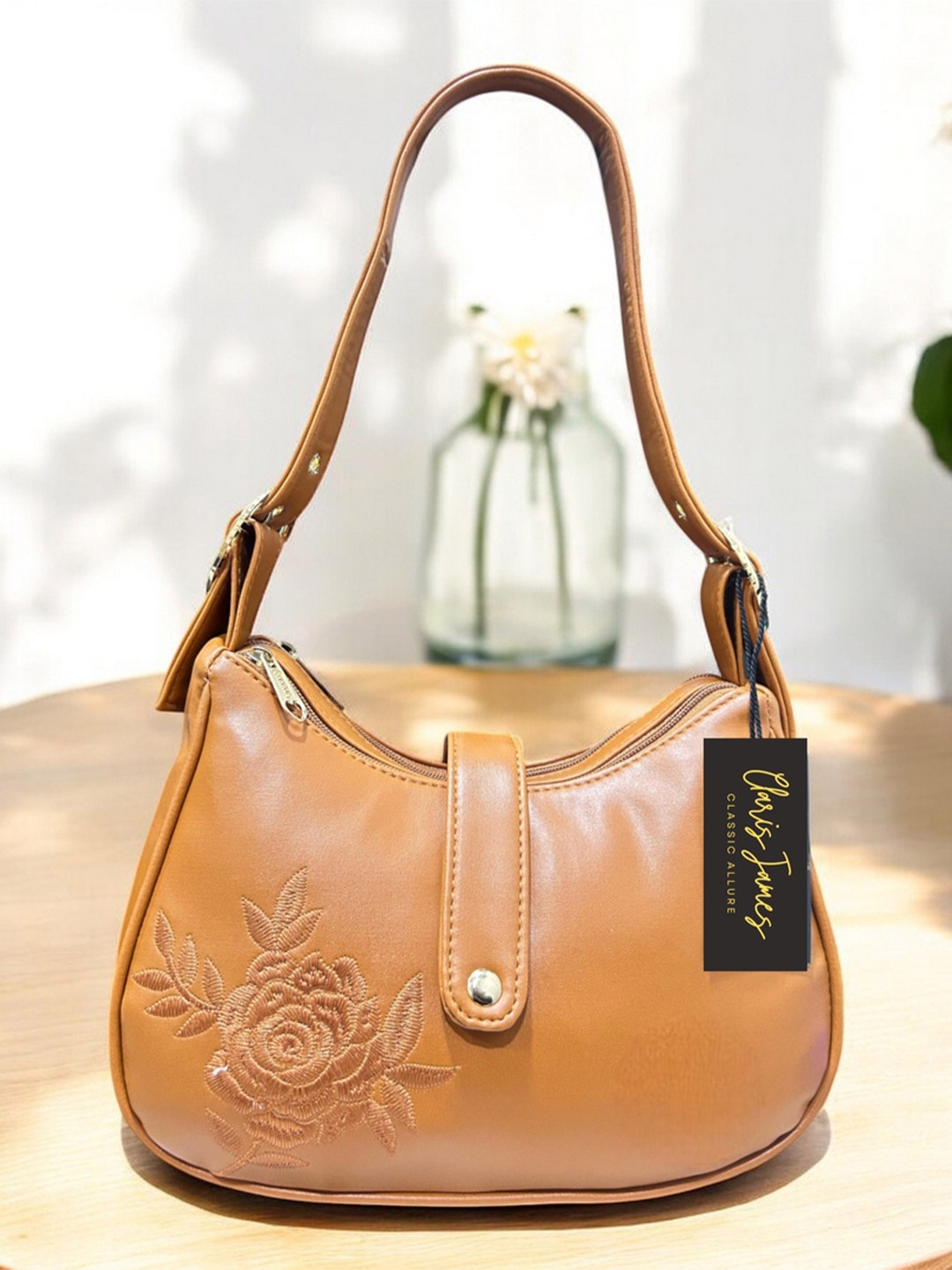 

CLARIS JAMES PU Half Moon Sling Bag, Tan