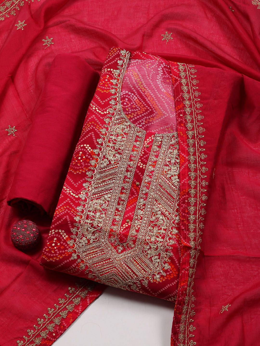 

Meena Bazaar Embroidered Unstitched Dress Material, Pink