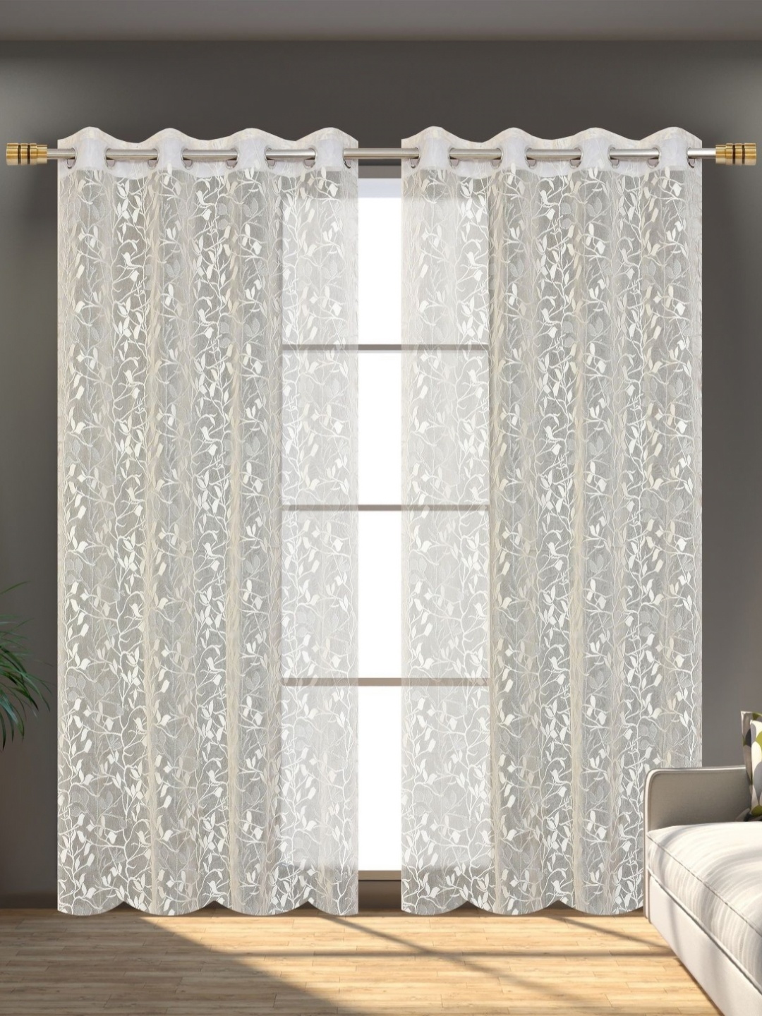 

Galaxy Home Decor Cream-Coloured Set of 2 Sheer Long Door Curtain