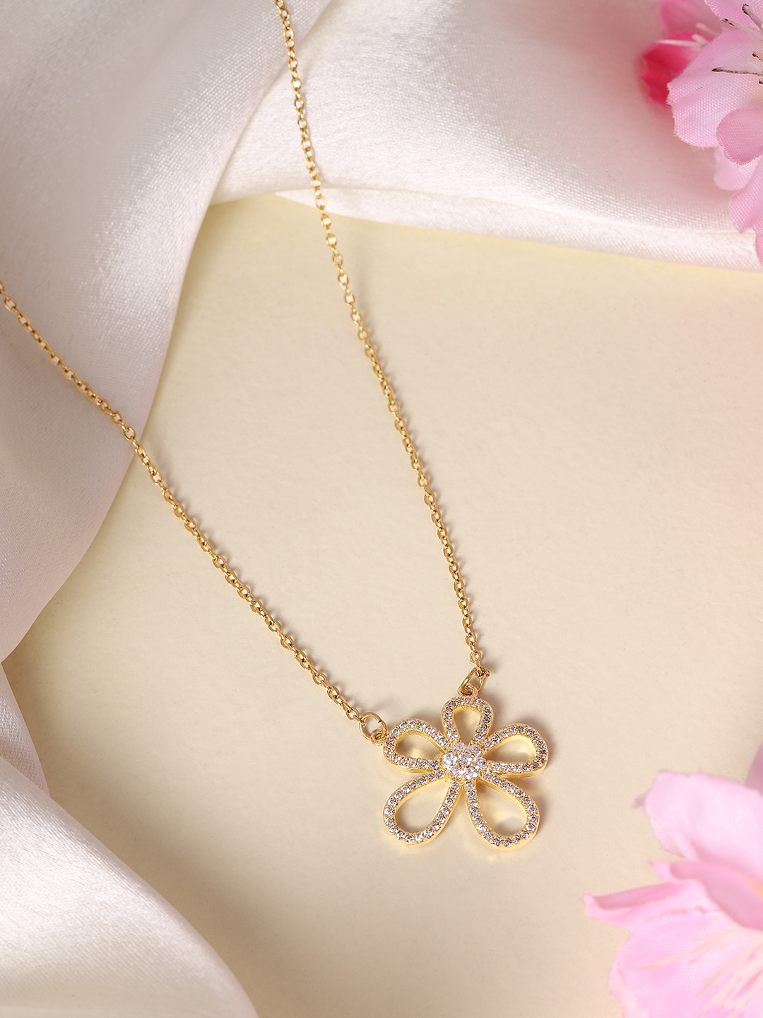 

DressBerry Stone Studded Floral Shape Necklace, Gold