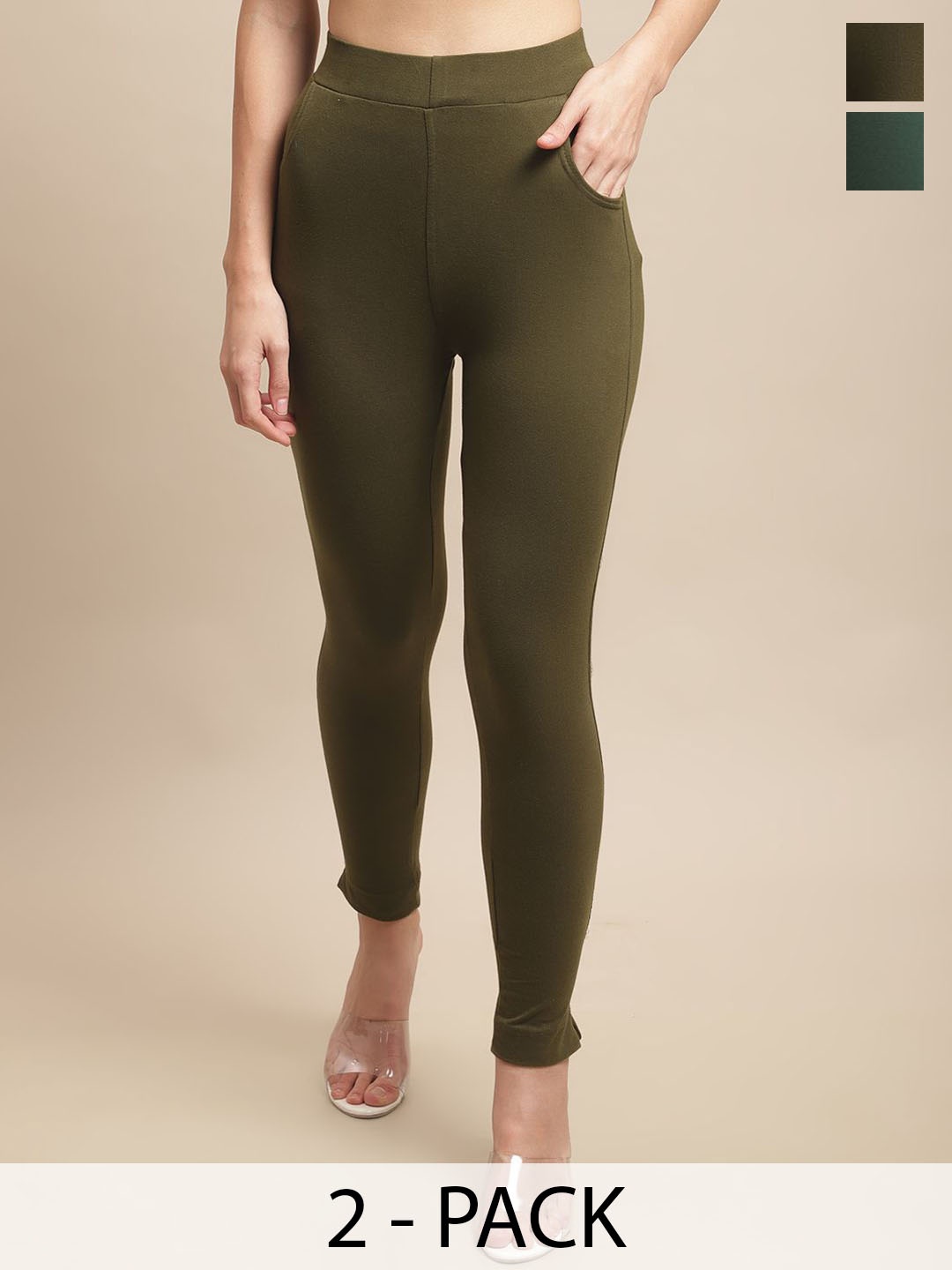 

Valles365 by S.C. Pack Of 2 Cotton Ankle-Length Leggings, Olive