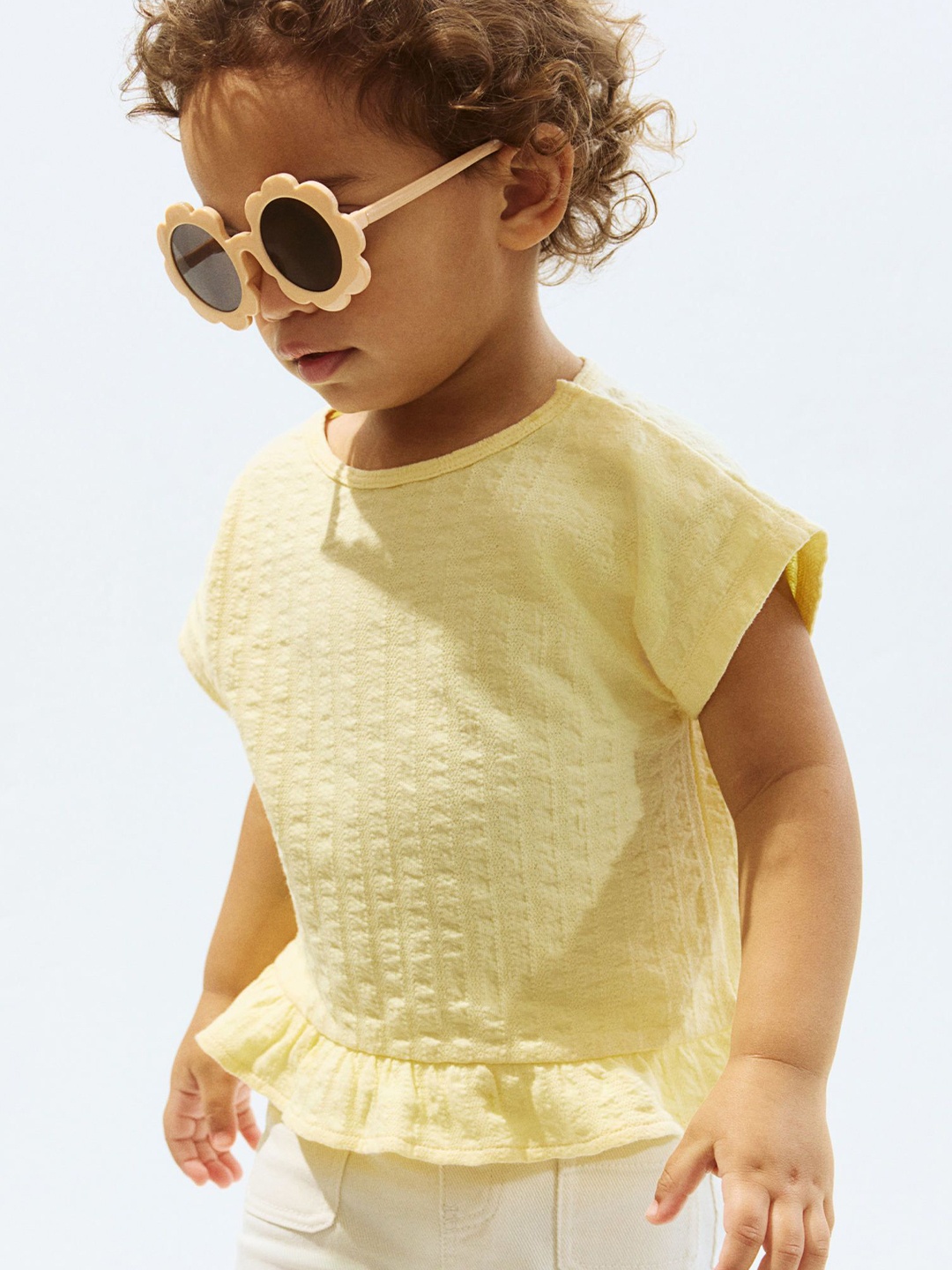 

H&M Frill-Trimmed Top, Yellow