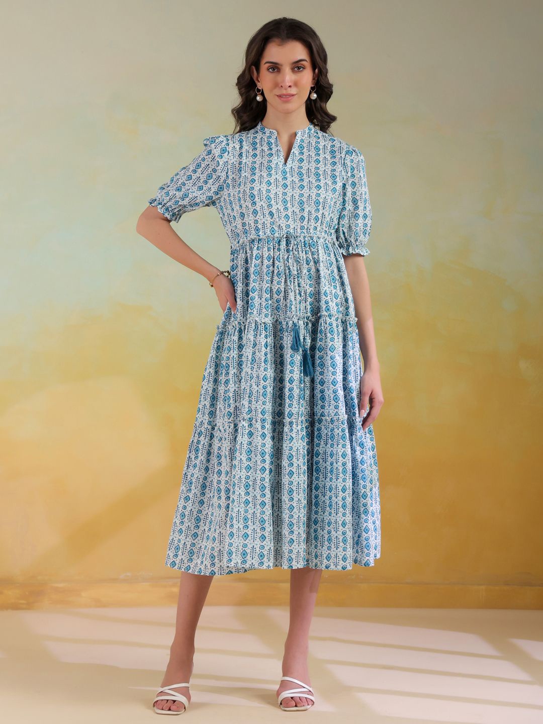 

SANSKRUTIHOMES Print A-Line Dress, Blue