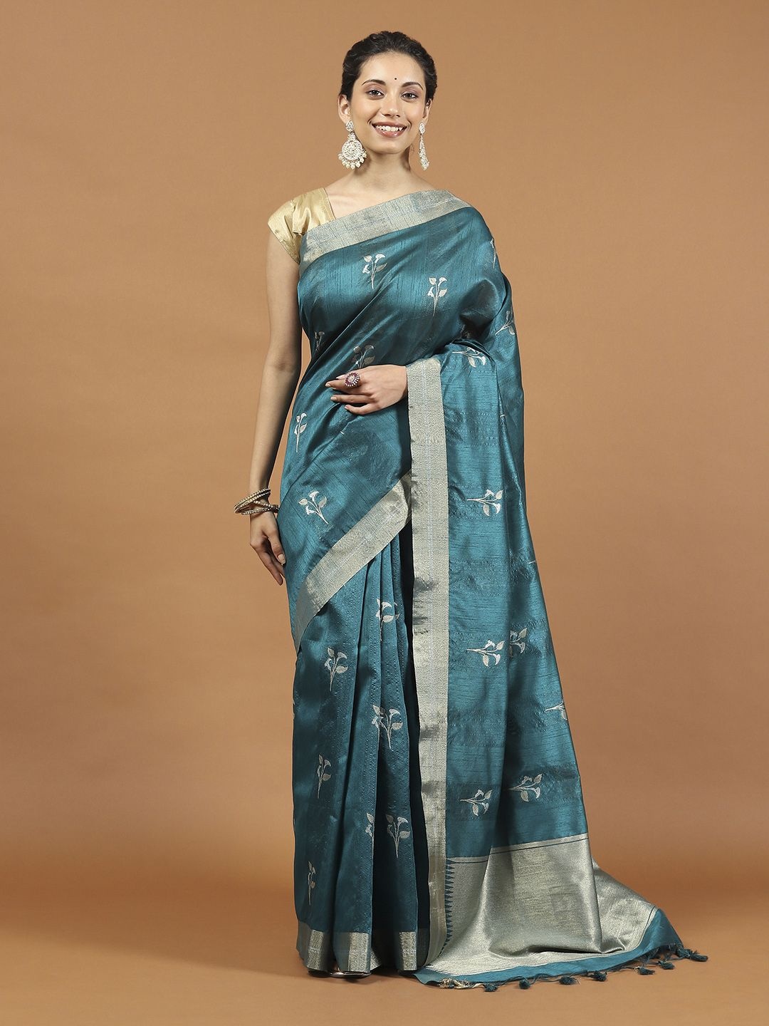 

Meena Bazaar Woven Design Zari Art Silk Saree, Blue