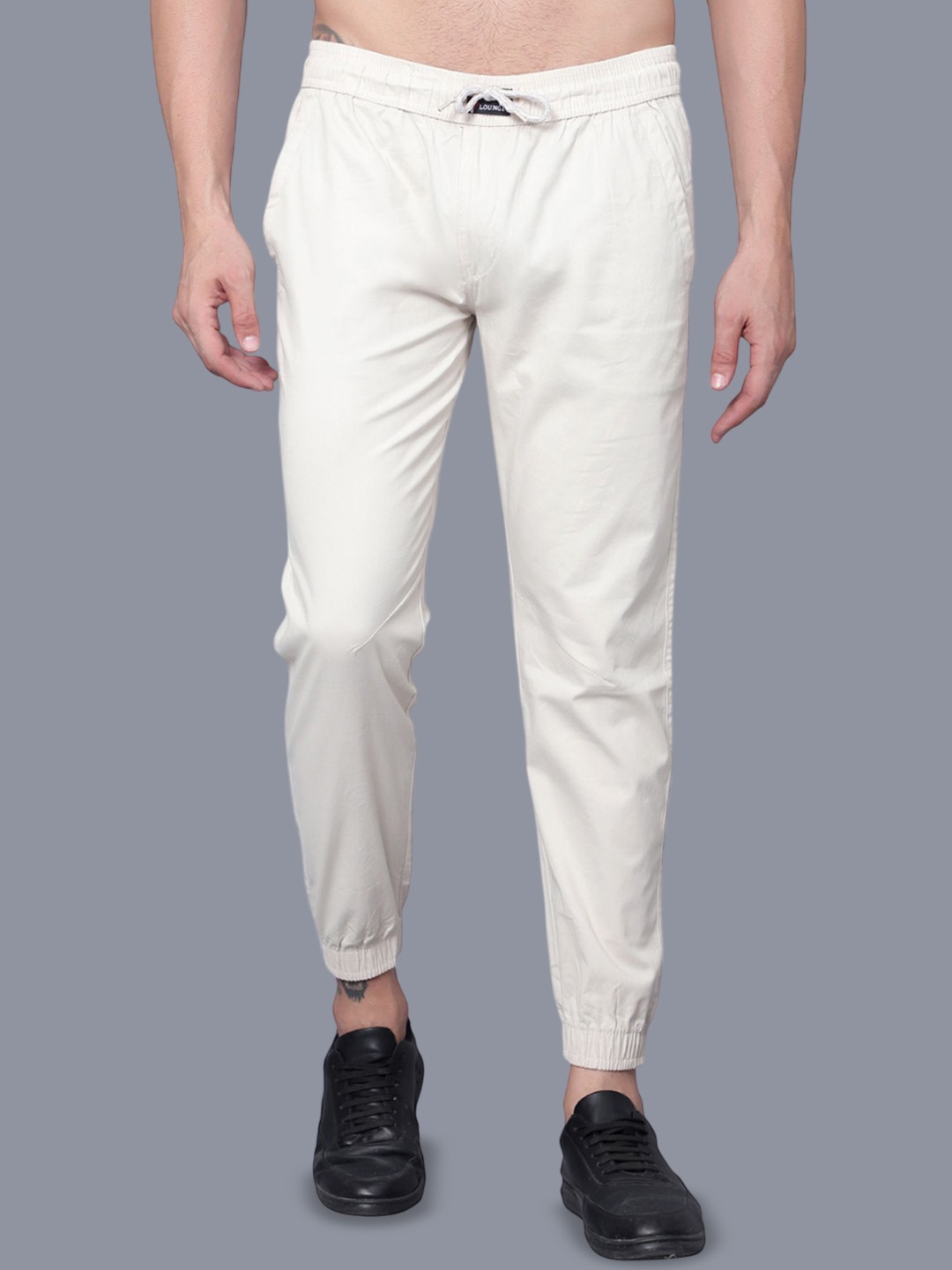 

Plounge Men Slim Fit Joggers Trousers, Cream