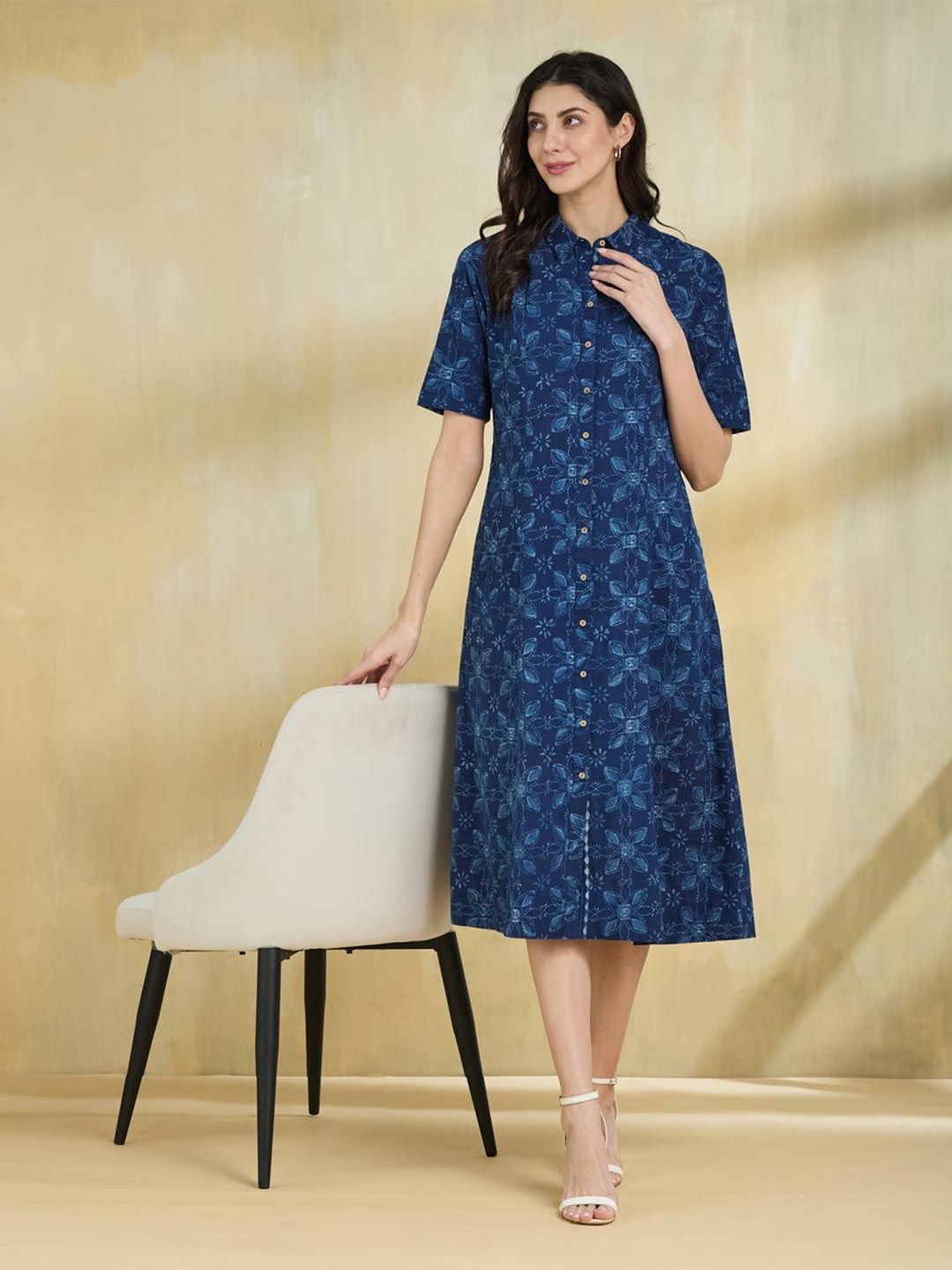 

Fabindia Floral Print A-Line Midi Dress, Blue