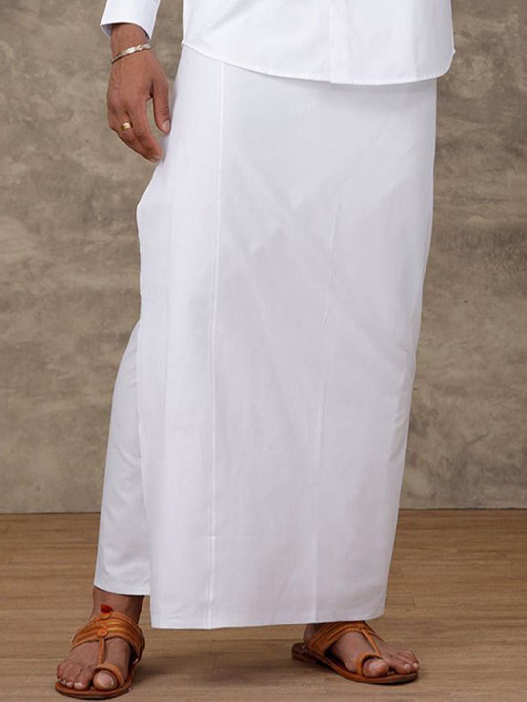 

RAMRAJ COTTON Men Single Layer Dhoti, White