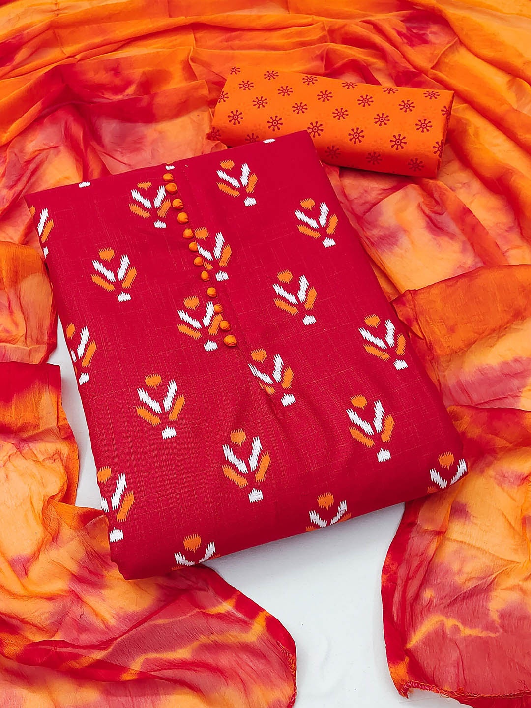 

SHADOW & SAINING Printed Unstitched Dress Material, Red
