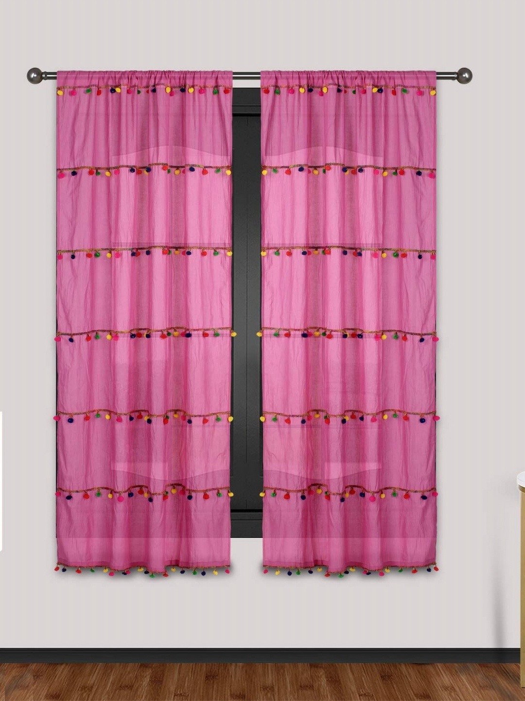

Dekor World Multicoloured Set of 2 Embellished Sheer Window Curtain, Multi