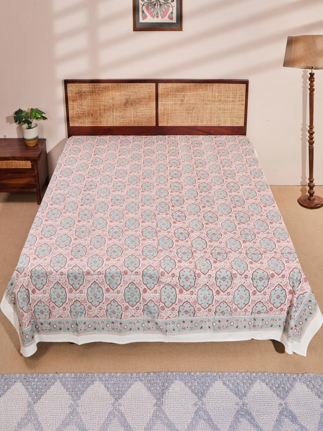

Fabindia Blue & White Printed Cotton Double King Bed Cover