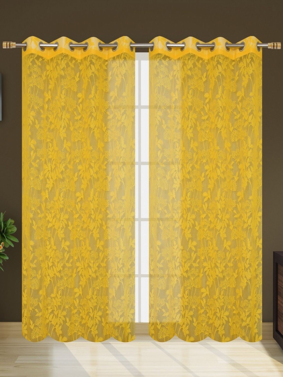 

Galaxy Home Decor Yellow Set of 2 Sheer Window Curtain