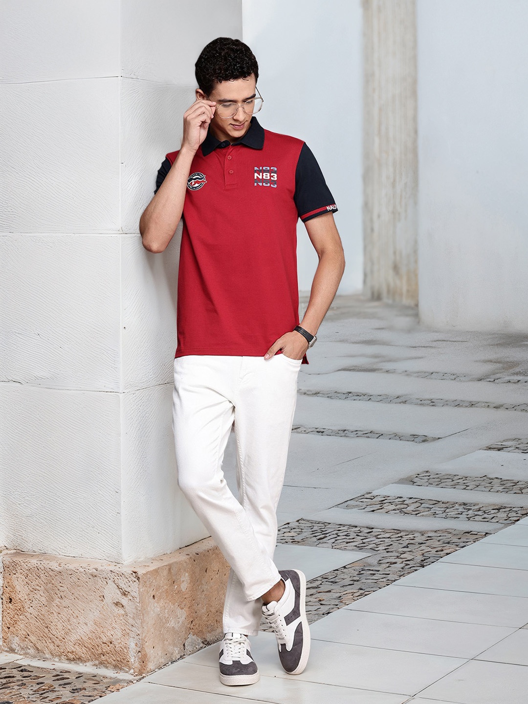

Nautica Pure Cotton Varsity Printed Polo Collar T-shirt, Red