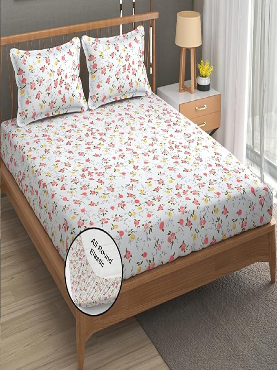 

BREVARD White Floral 210 TC Queen Bedsheet with 2 Pillow Covers