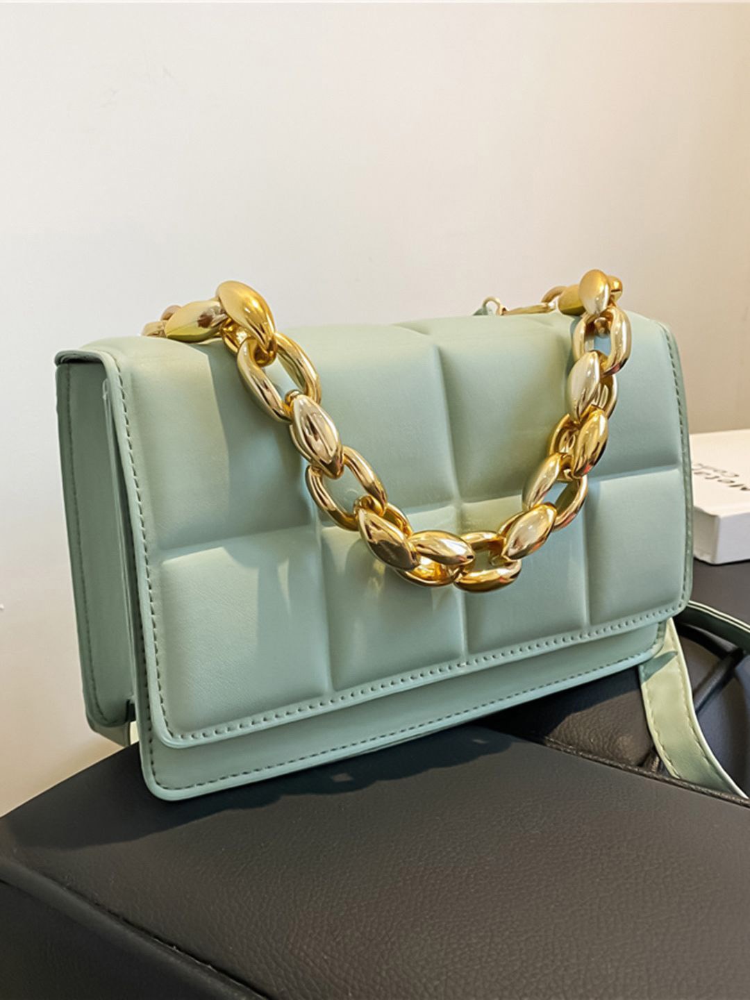 

HAUTE SAUCE by Campus Sutra Textured PU Structured Handheld Bag, Green