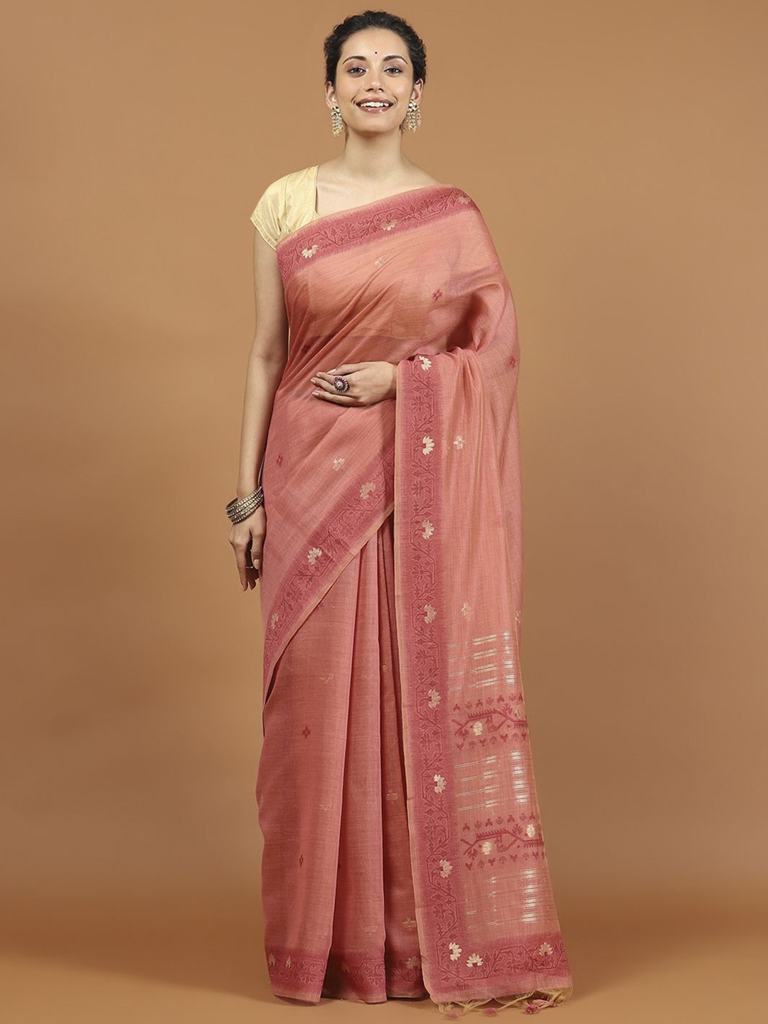 

Meena Bazaar Art Silk Saree, Peach