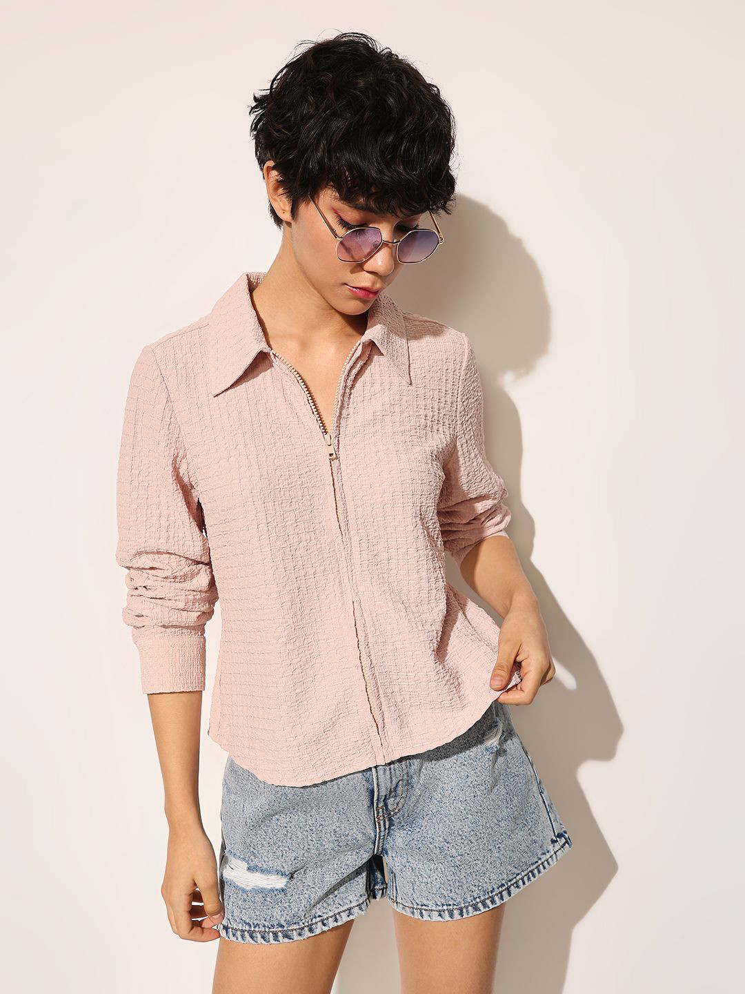 

ONLY Women Slim Fit Opaque Casual Shirt, Pink