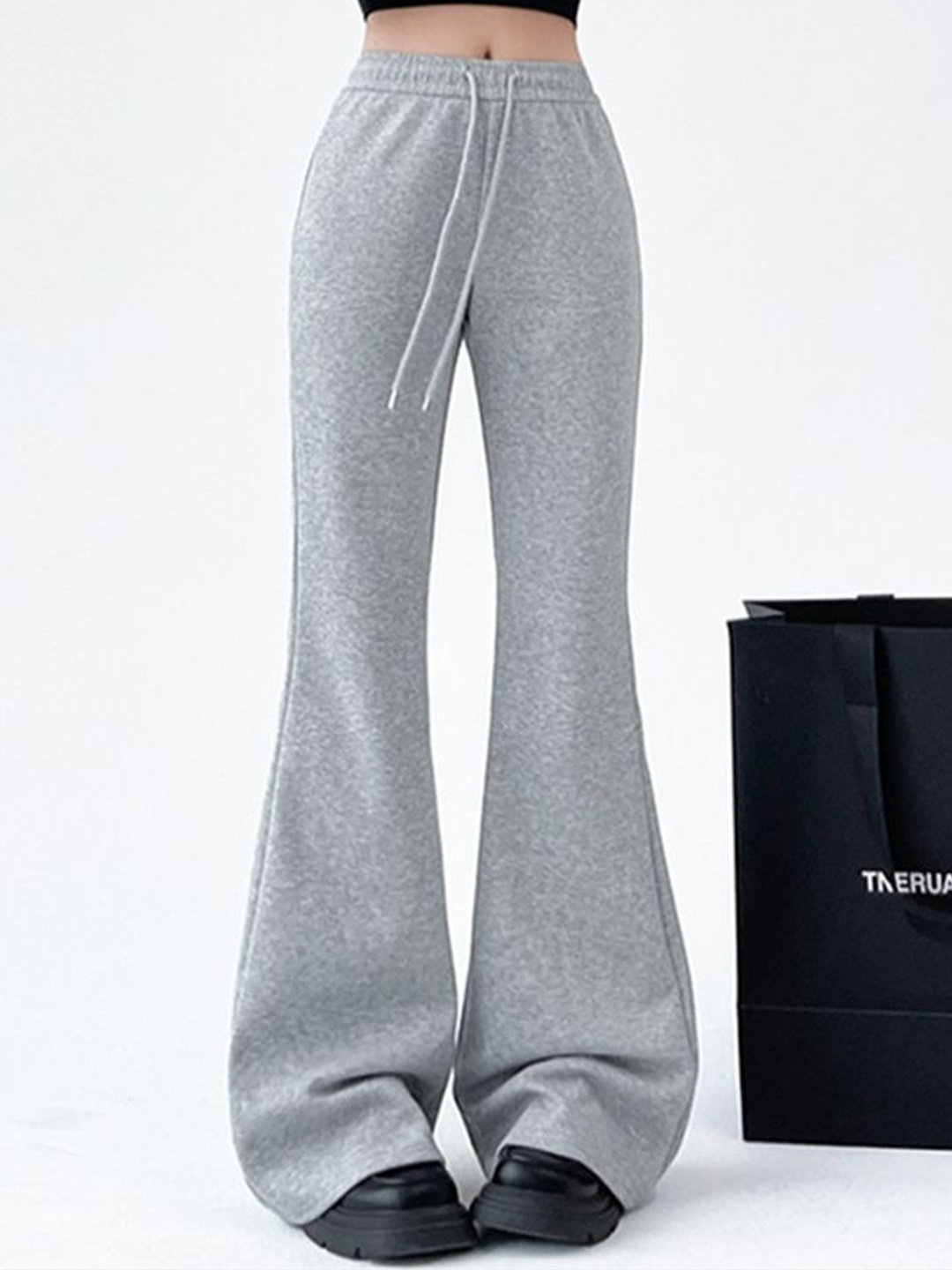 

LULU & SKY Women Flared High-Rise Trousers, Grey