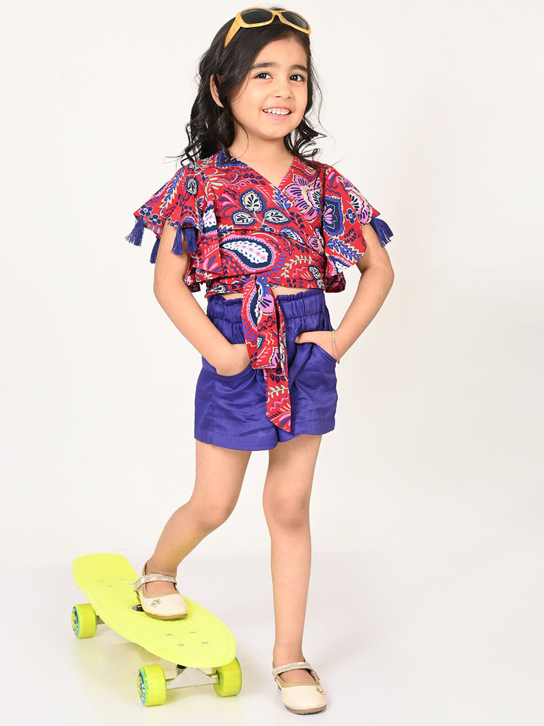 

LIL DRAMA Girls Printed Top with Shorts, Purple