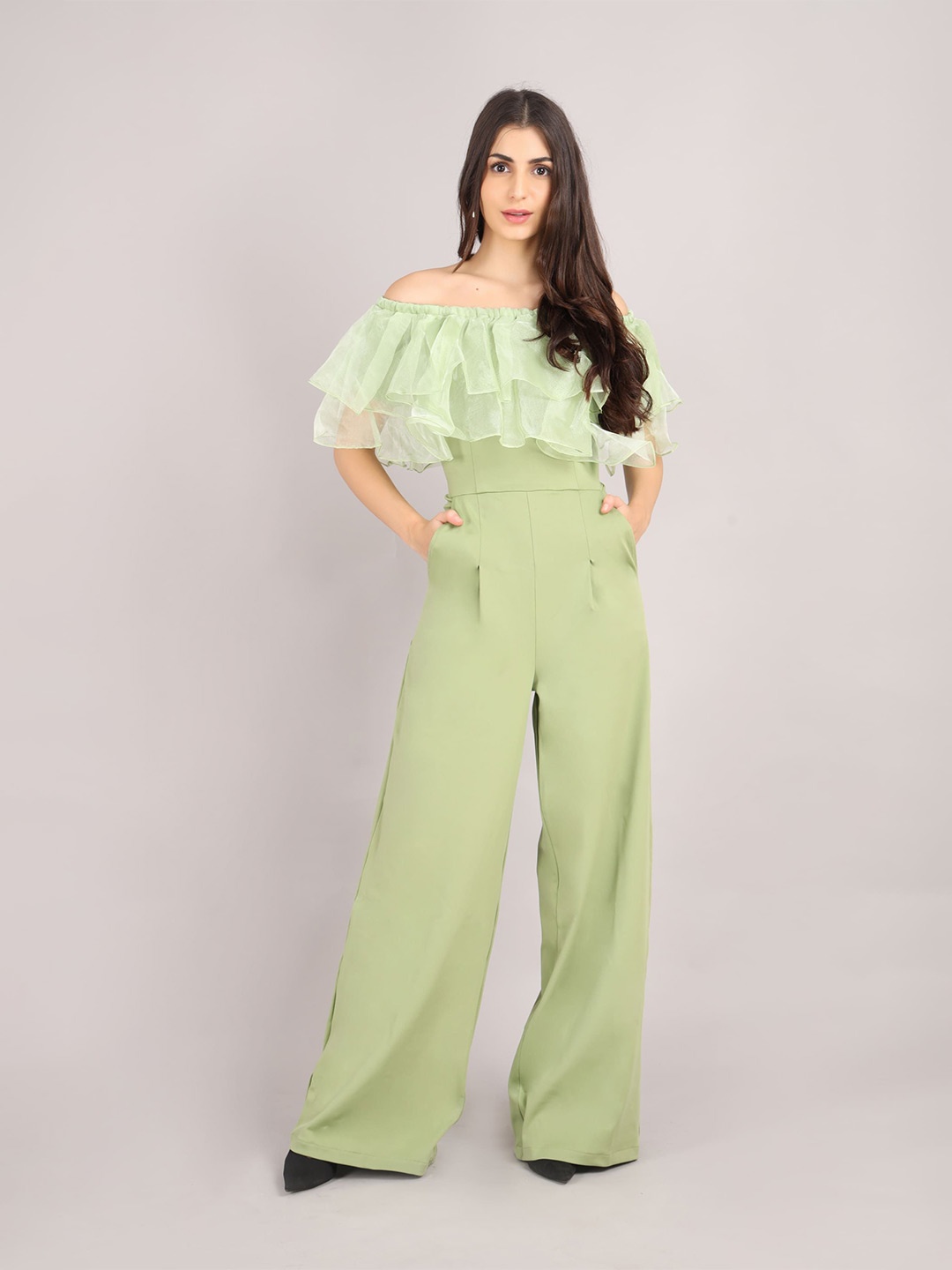 

Misverse Off-Shoulder Basic Jumpsuit, Green