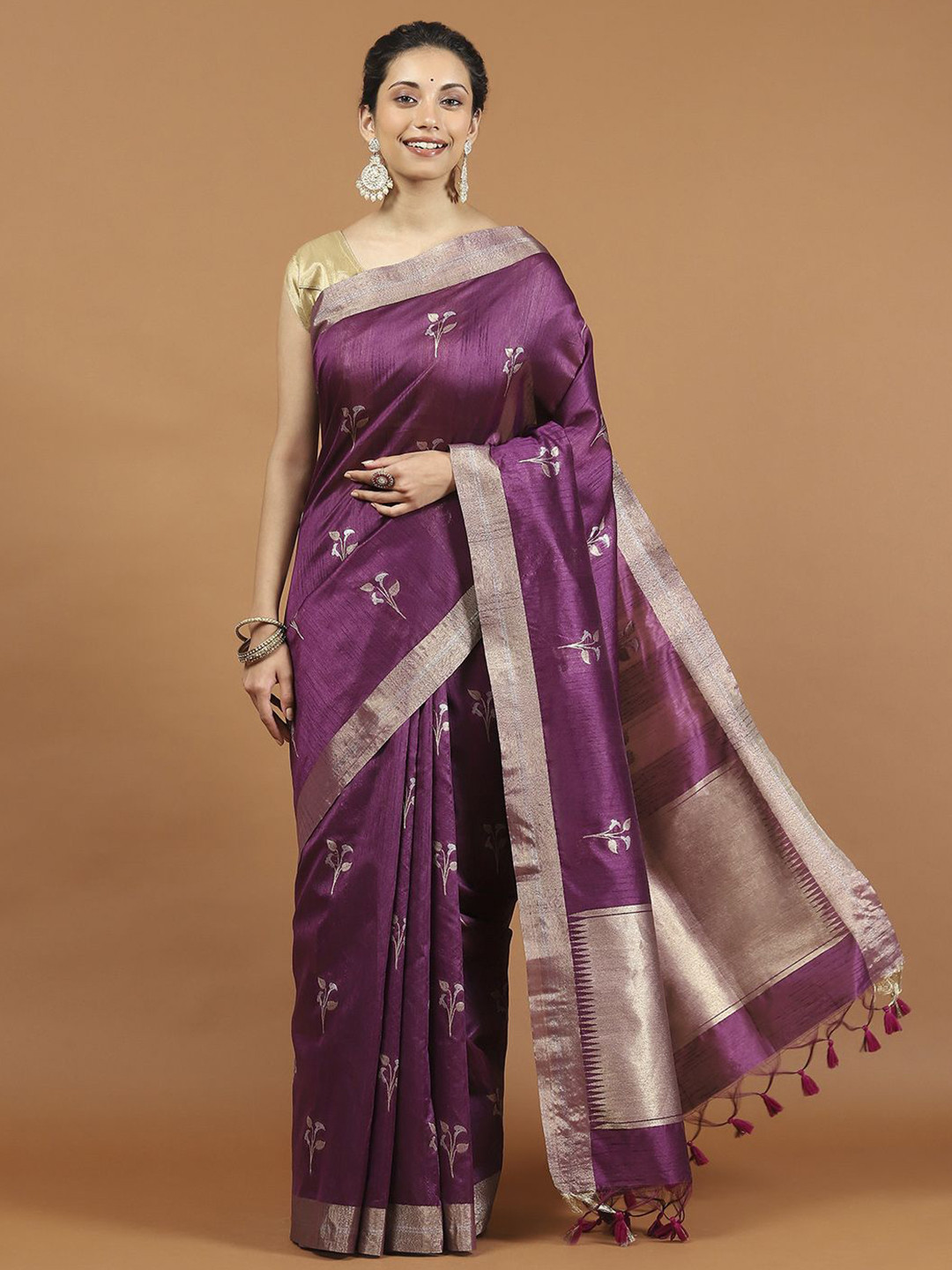

Meena Bazaar Woven Design Zari Art Silk Saree, Purple