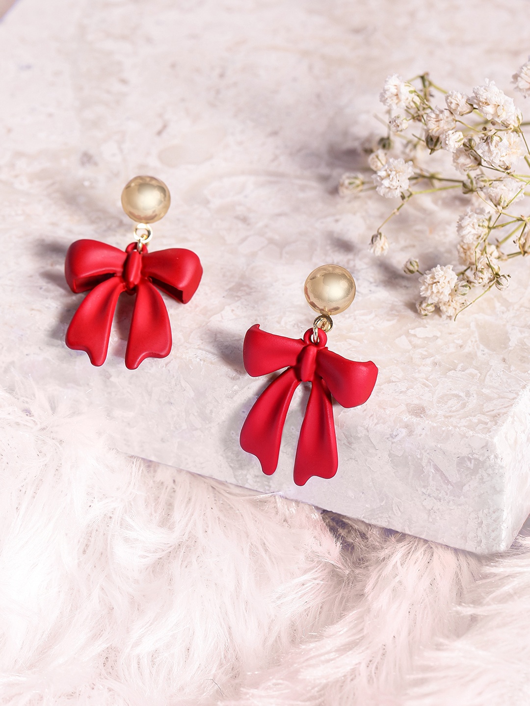 

DressBerry Quirky Bows Drop Earrings, Red