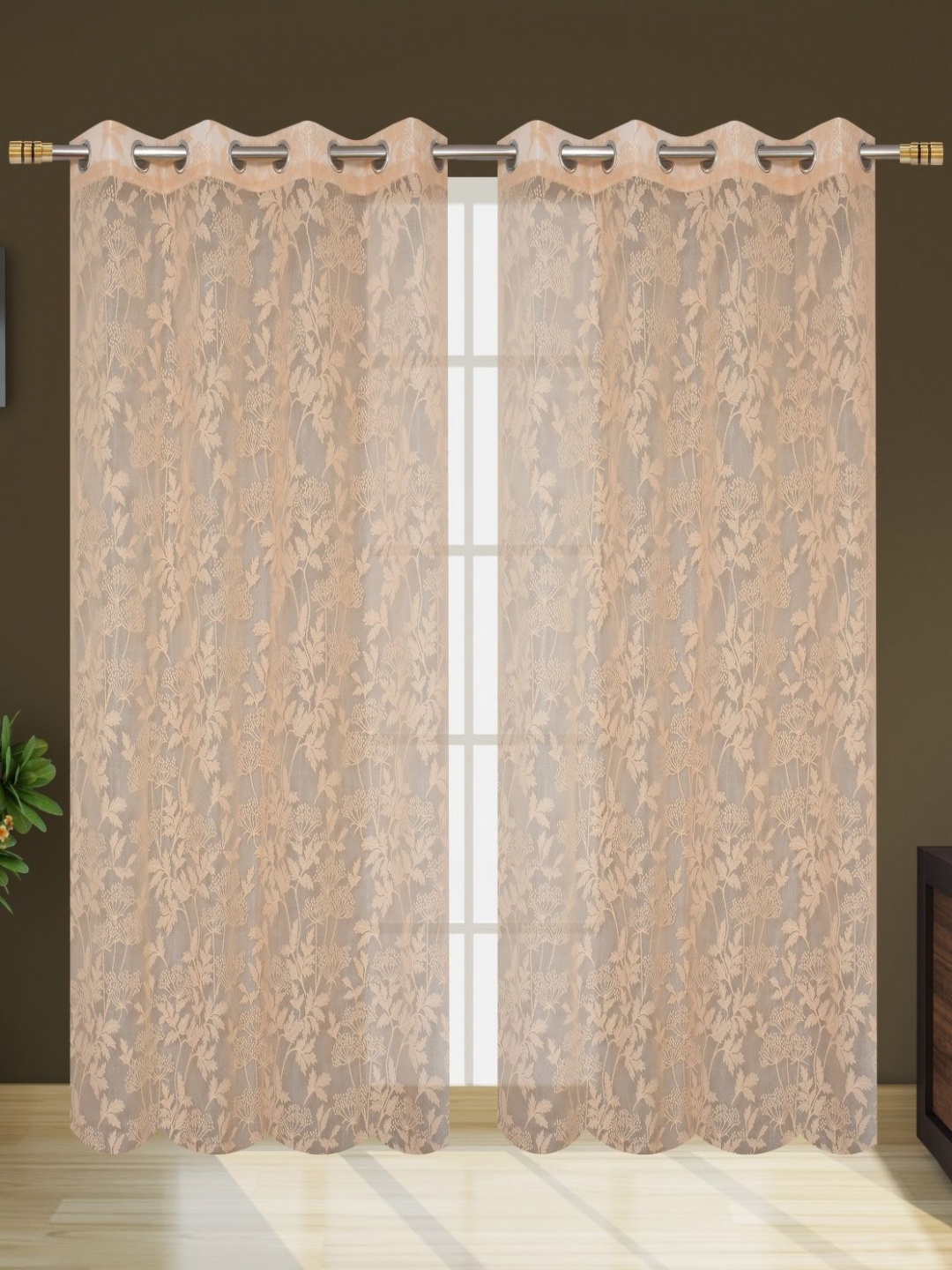 

Galaxy Home Decor Beige Set of 2 Sheer Window Curtain