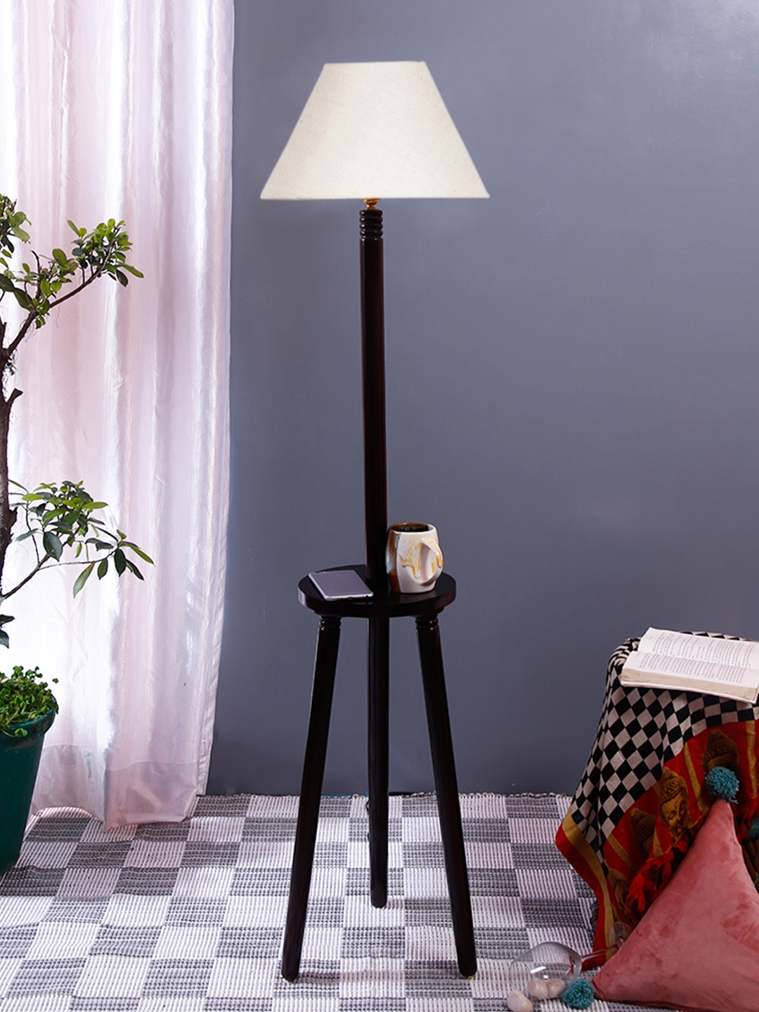

Devansh White & Brown Wooden Frustum Shaped Floor Lamp With Shade