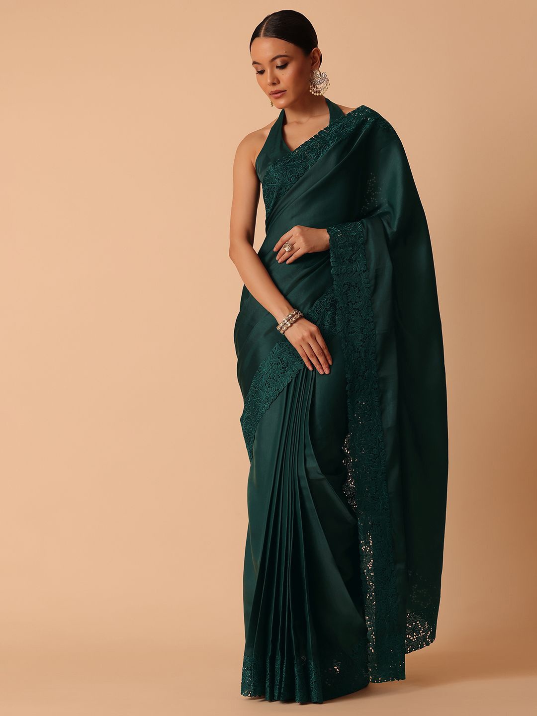 

KALKI Fashion Floral Organza Ready To Wear Saree, Green