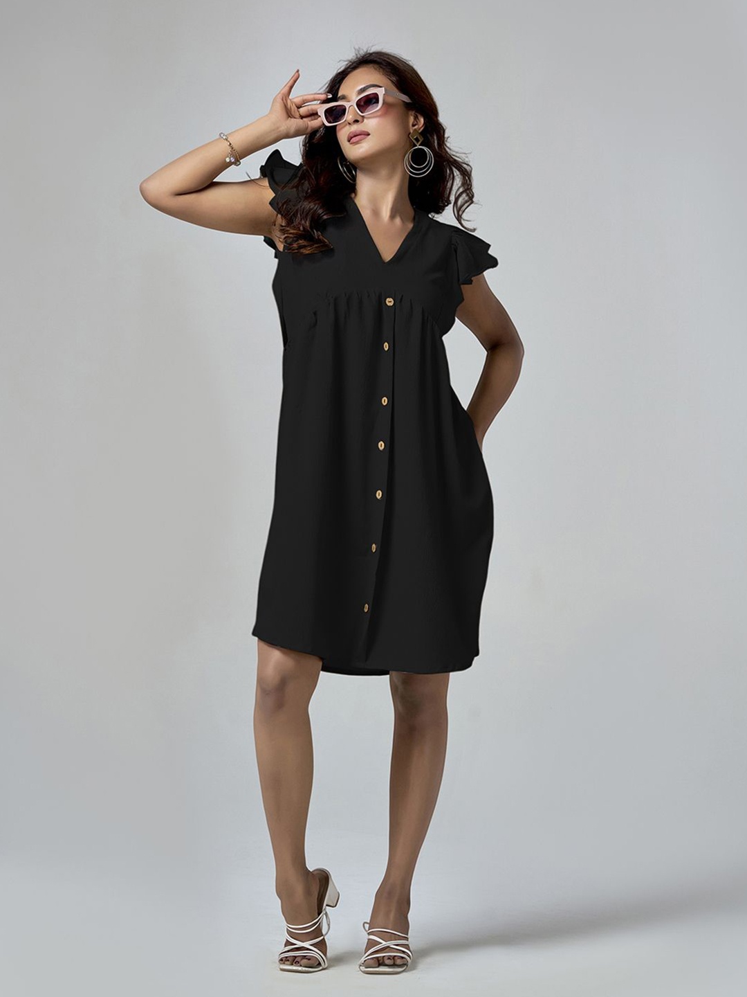 

DressBerry Flutter Sleeve Fit & Flare Dress, Black