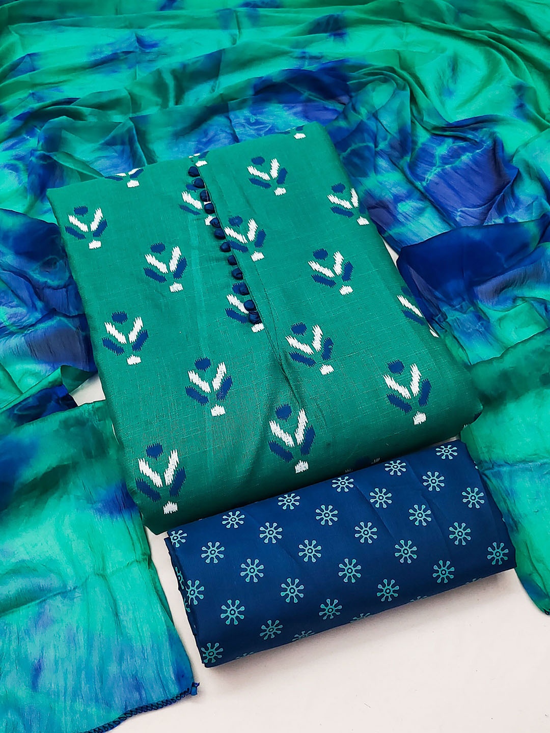

SHADOW & SAINING Printed Unstitched Dress Material, Green