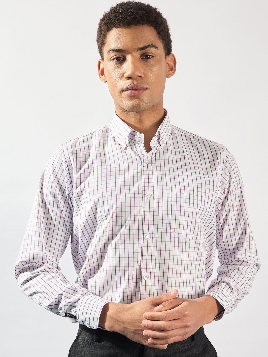 

DENNISON Men Smart Micro Checks Formal Shirt, White