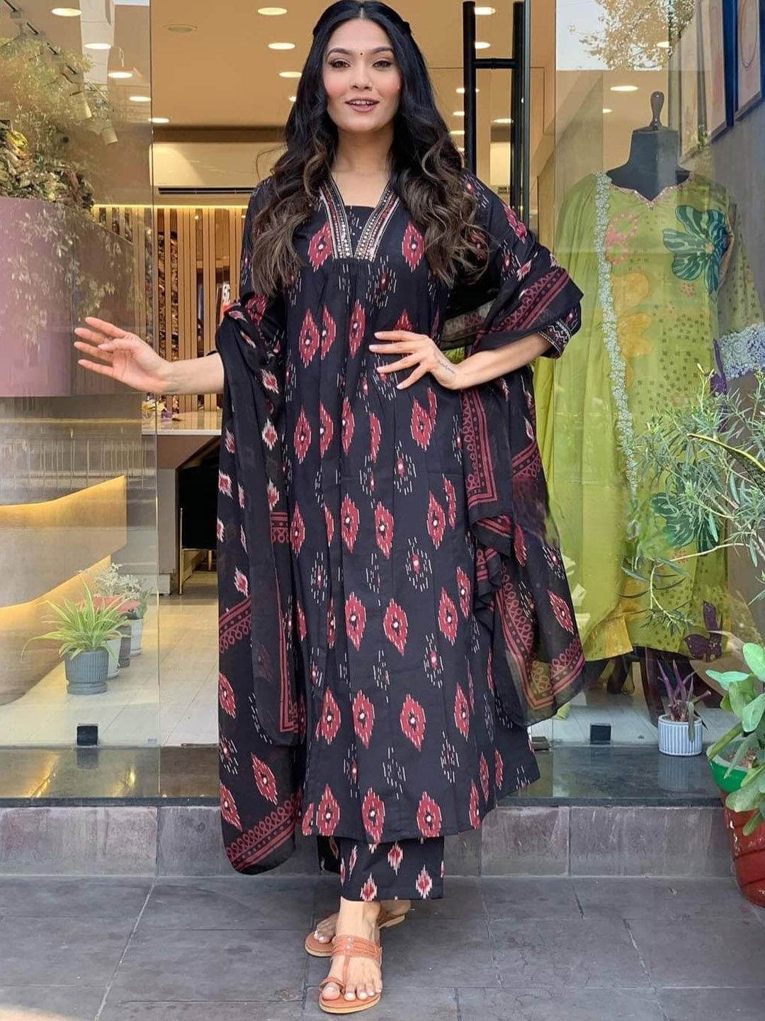 

KALINI Women Printed With Dupatta, Black