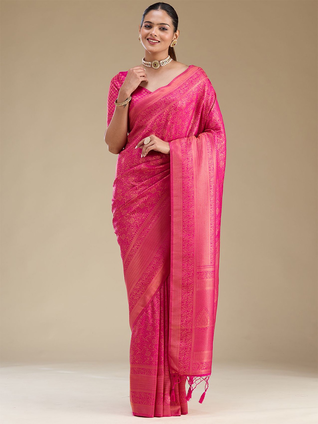 

Koskii Woven Design Zari Art Silk Saree, Pink