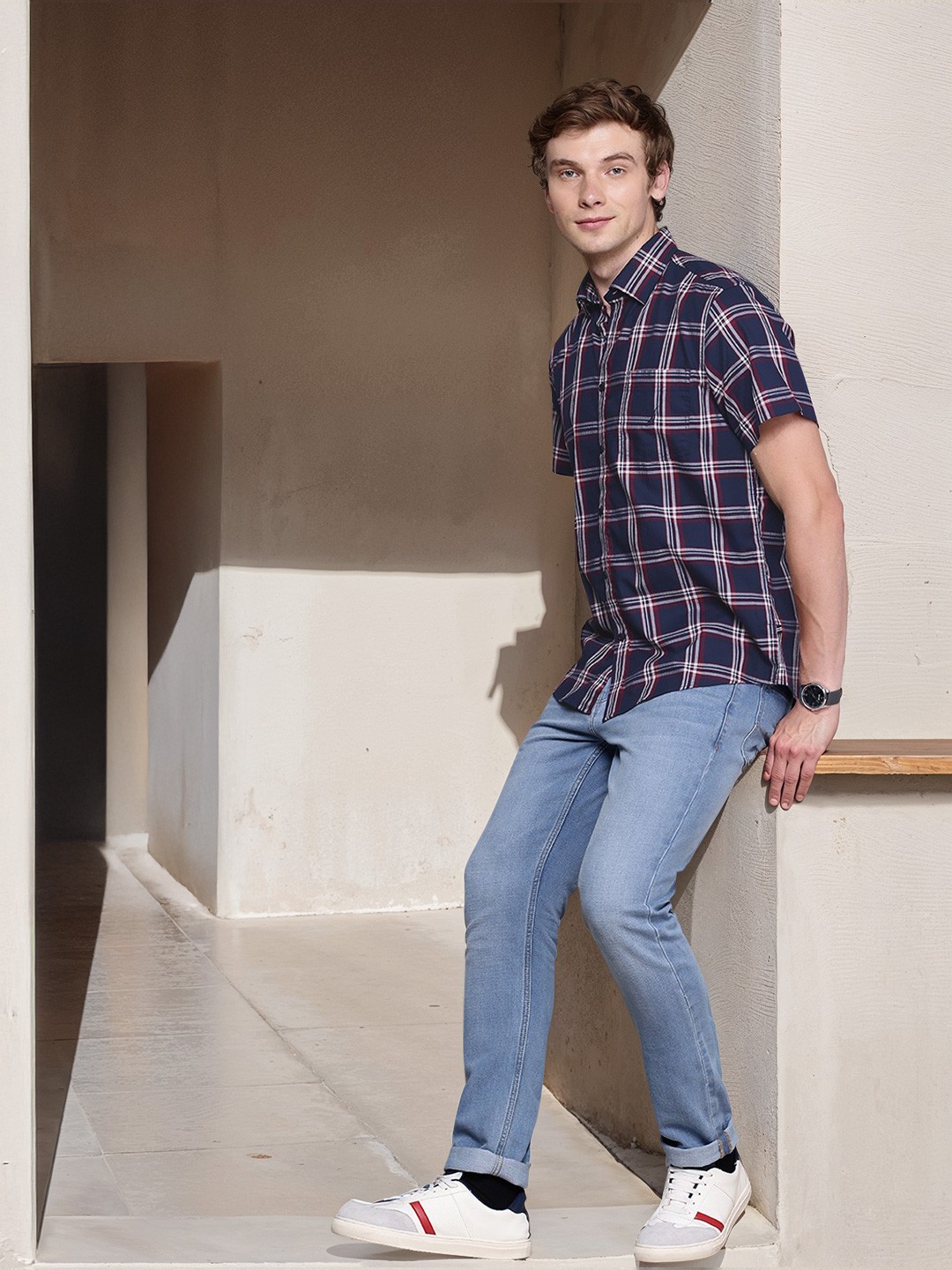 

Nautica Pure Cotton Classic Opaque Checked Casual Shirt, Navy blue